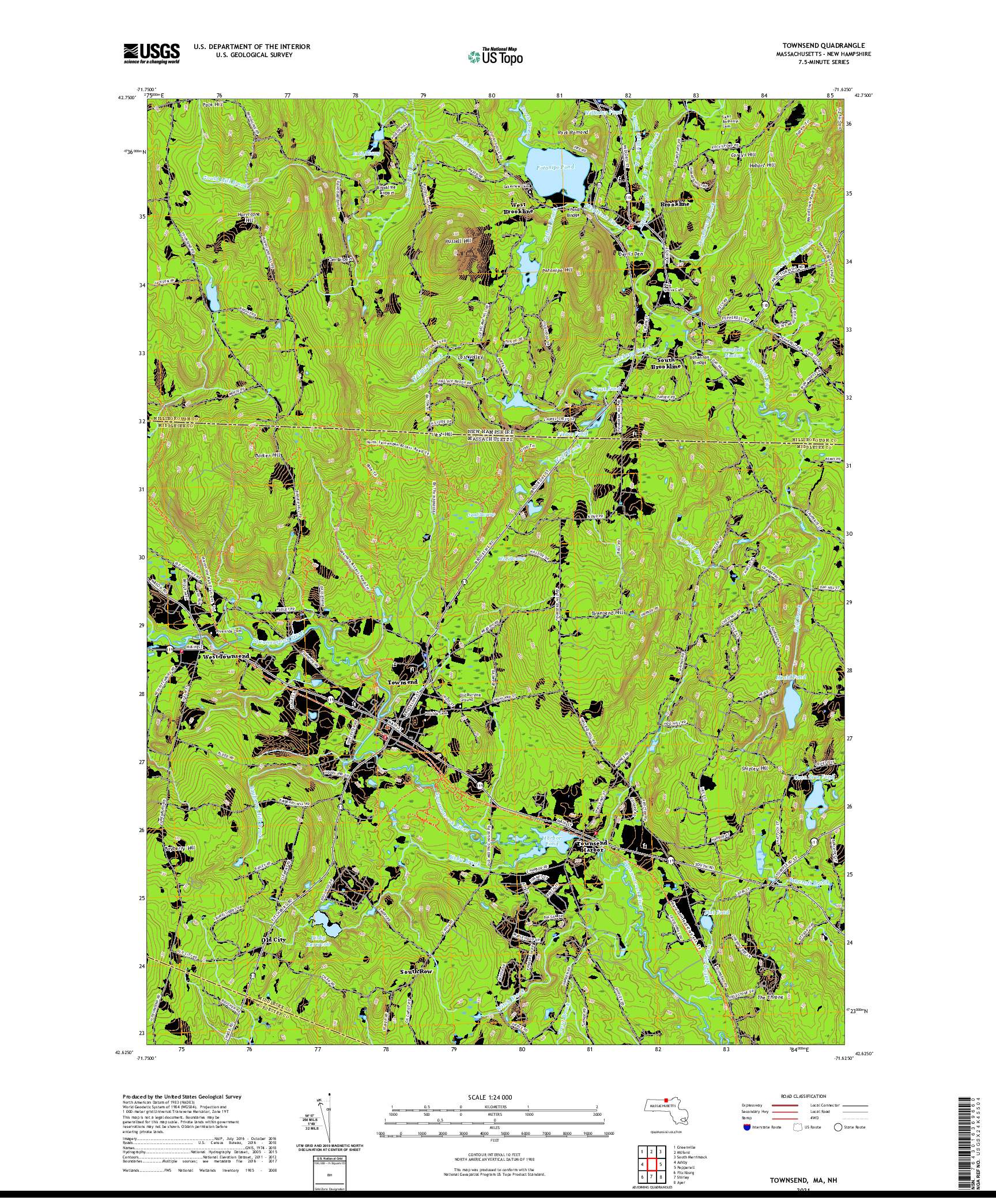 USGS US TOPO 7.5-MINUTE MAP FOR TOWNSEND, MA,NH 2021