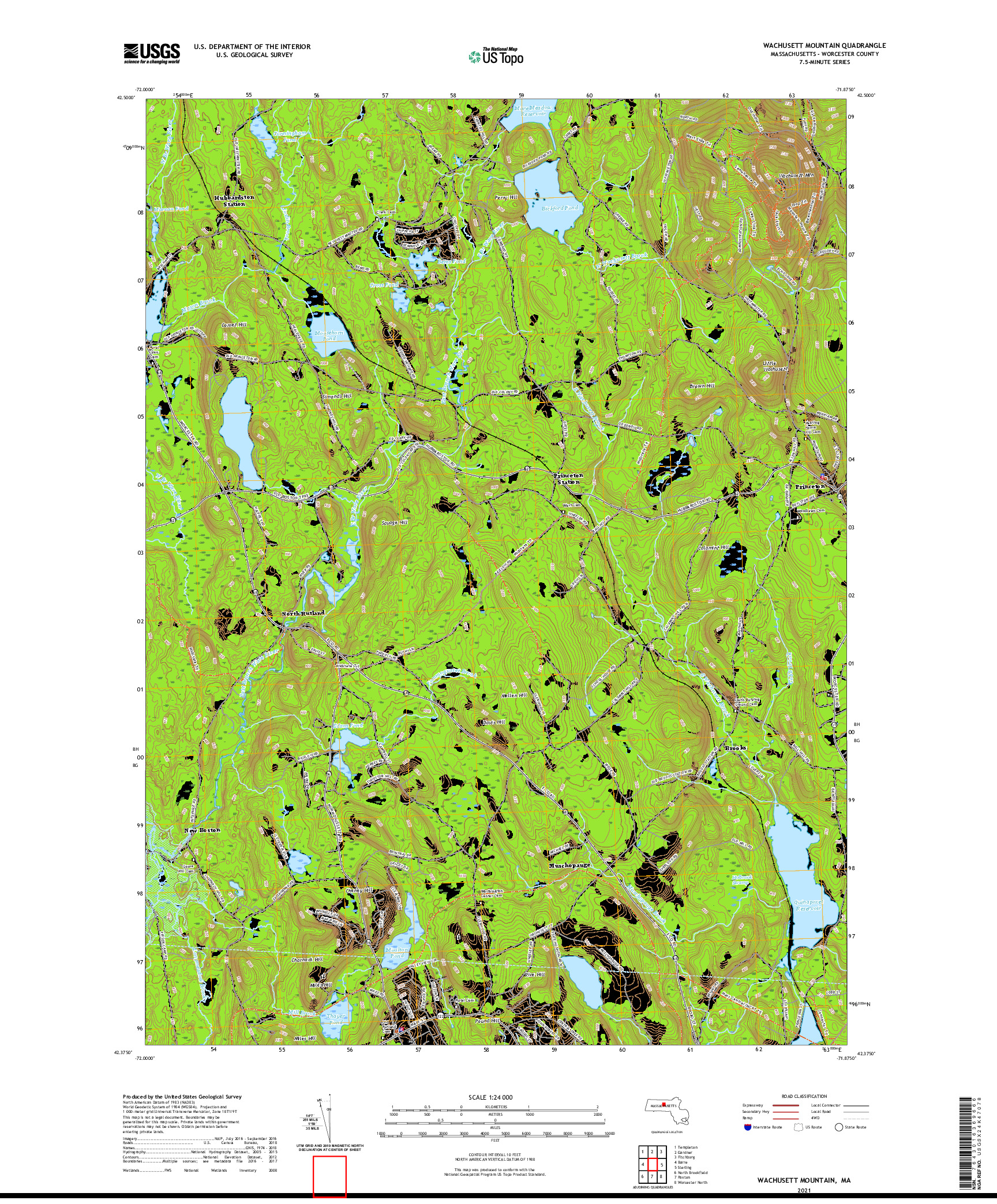 USGS US TOPO 7.5-MINUTE MAP FOR WACHUSETT MOUNTAIN, MA 2021