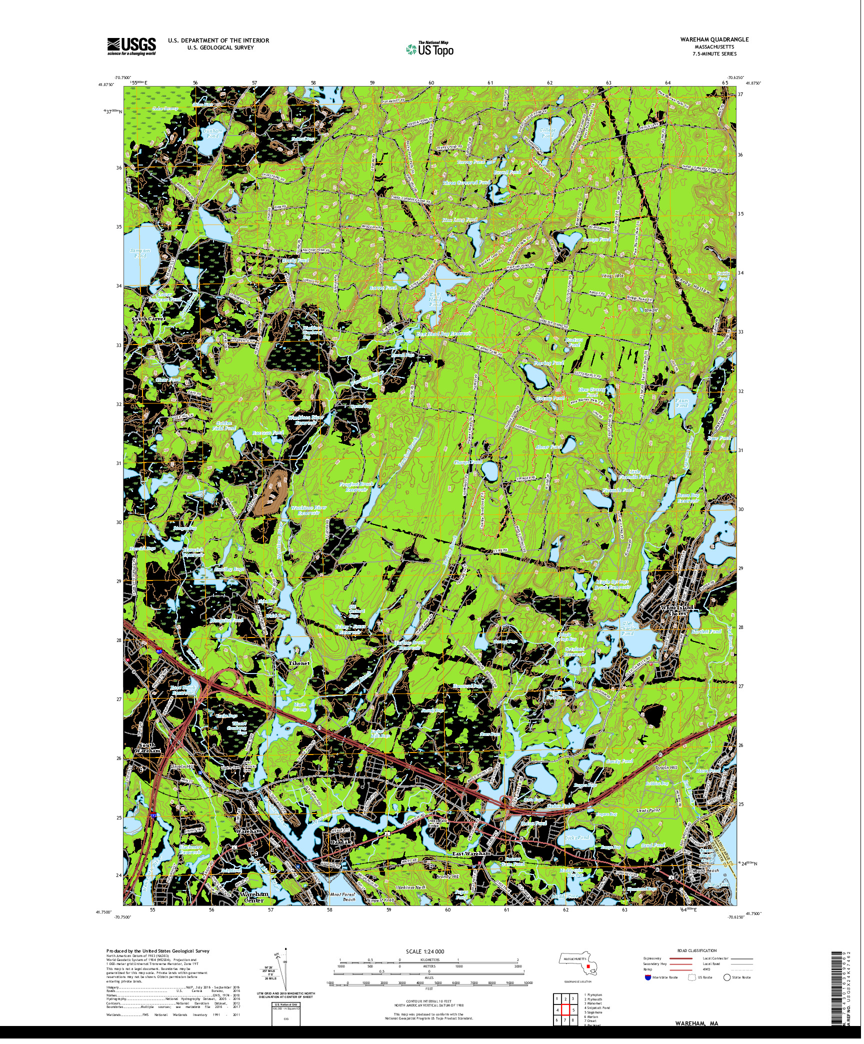 USGS US TOPO 7.5-MINUTE MAP FOR WAREHAM, MA 2021