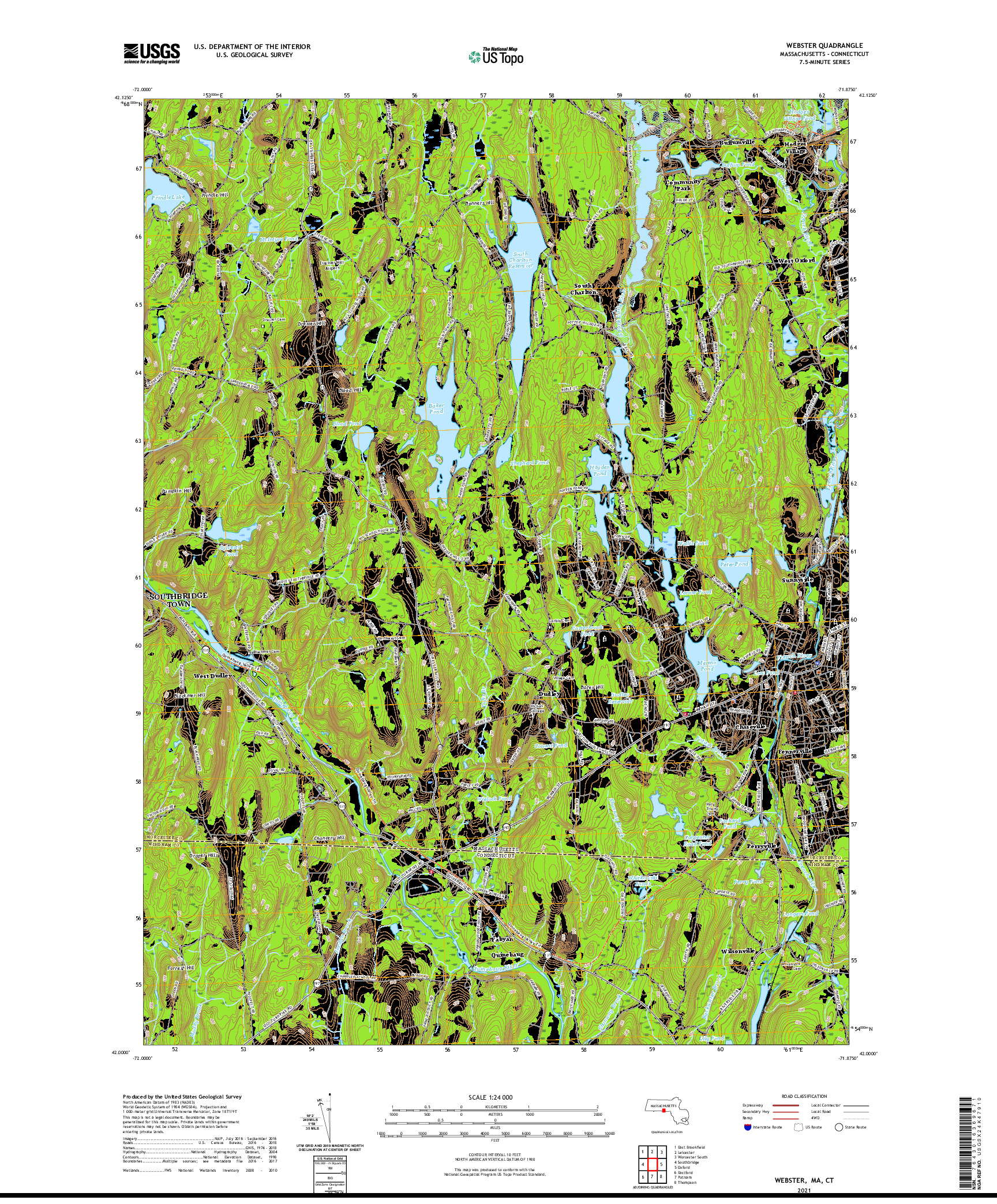 USGS US TOPO 7.5-MINUTE MAP FOR WEBSTER, MA,CT 2021