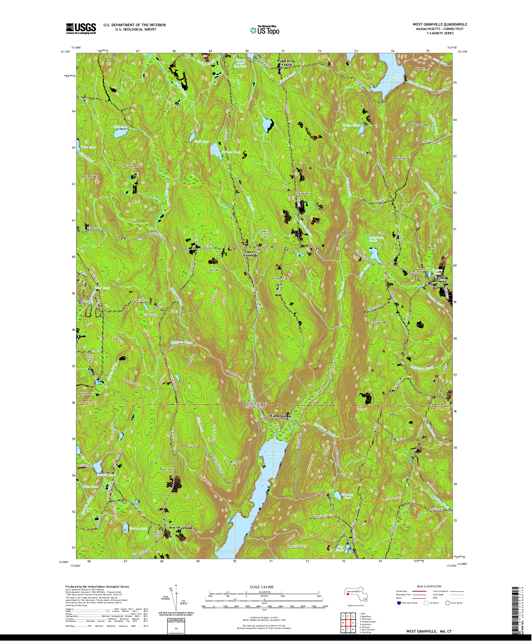 USGS US TOPO 7.5-MINUTE MAP FOR WEST GRANVILLE, MA,CT 2021