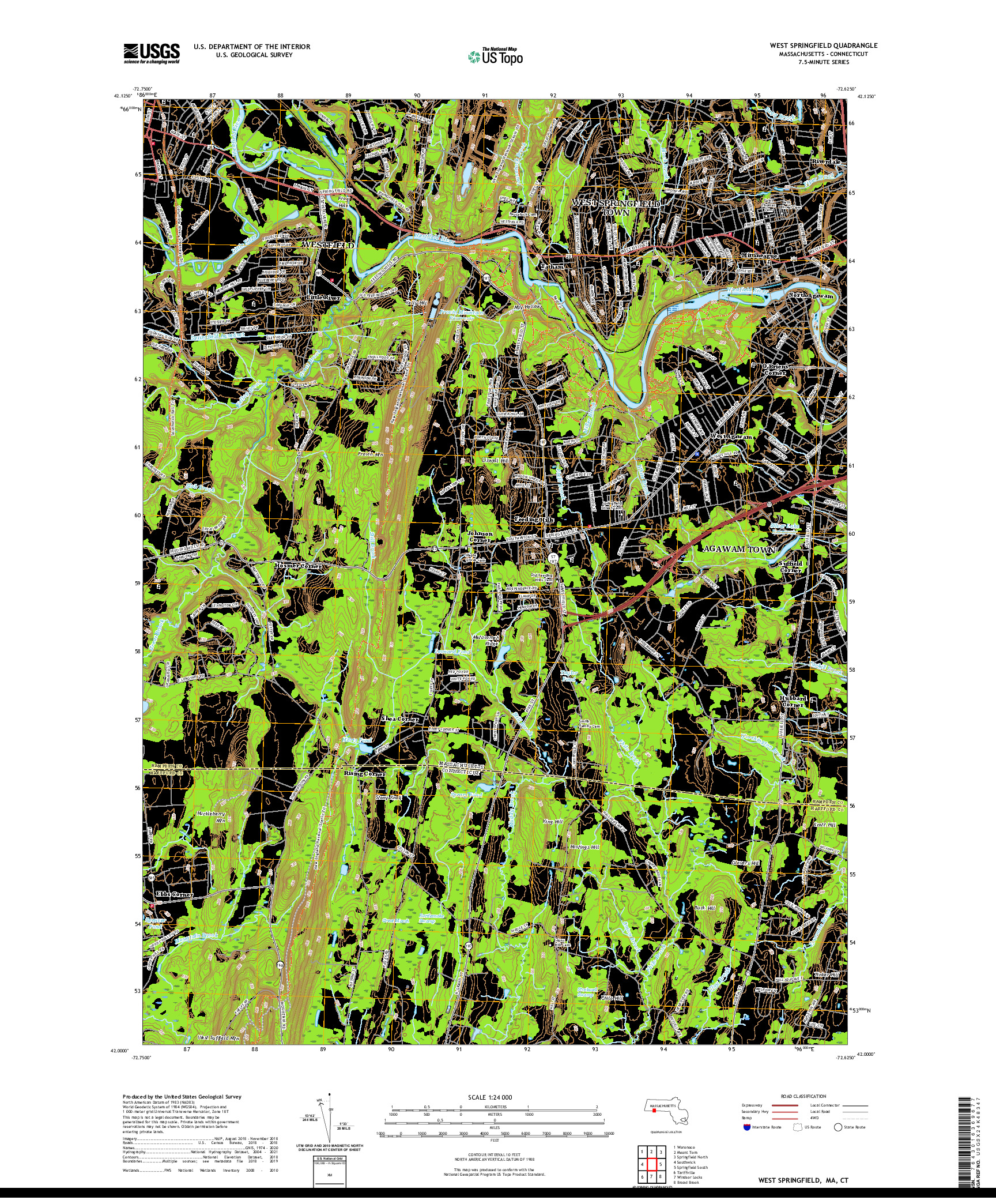 USGS US TOPO 7.5-MINUTE MAP FOR WEST SPRINGFIELD, MA,CT 2021