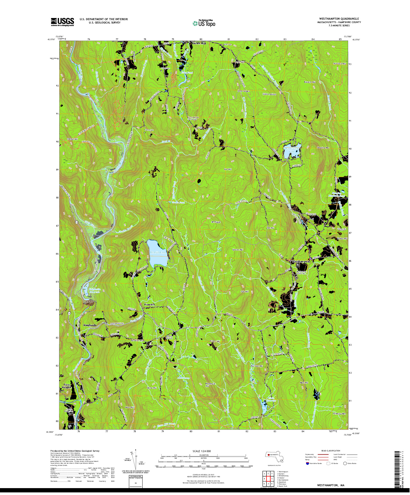 USGS US TOPO 7.5-MINUTE MAP FOR WESTHAMPTON, MA 2021