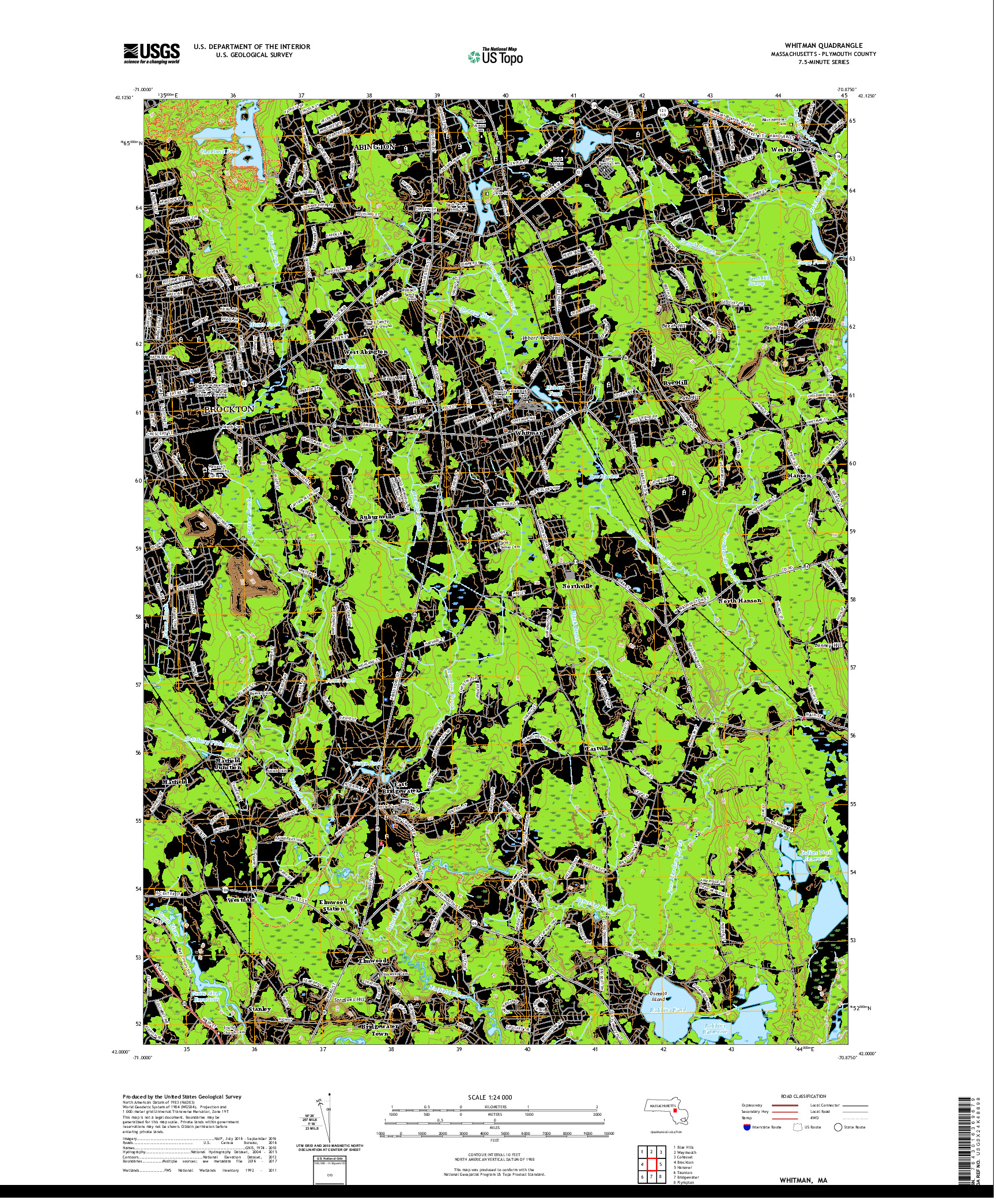 USGS US TOPO 7.5-MINUTE MAP FOR WHITMAN, MA 2021