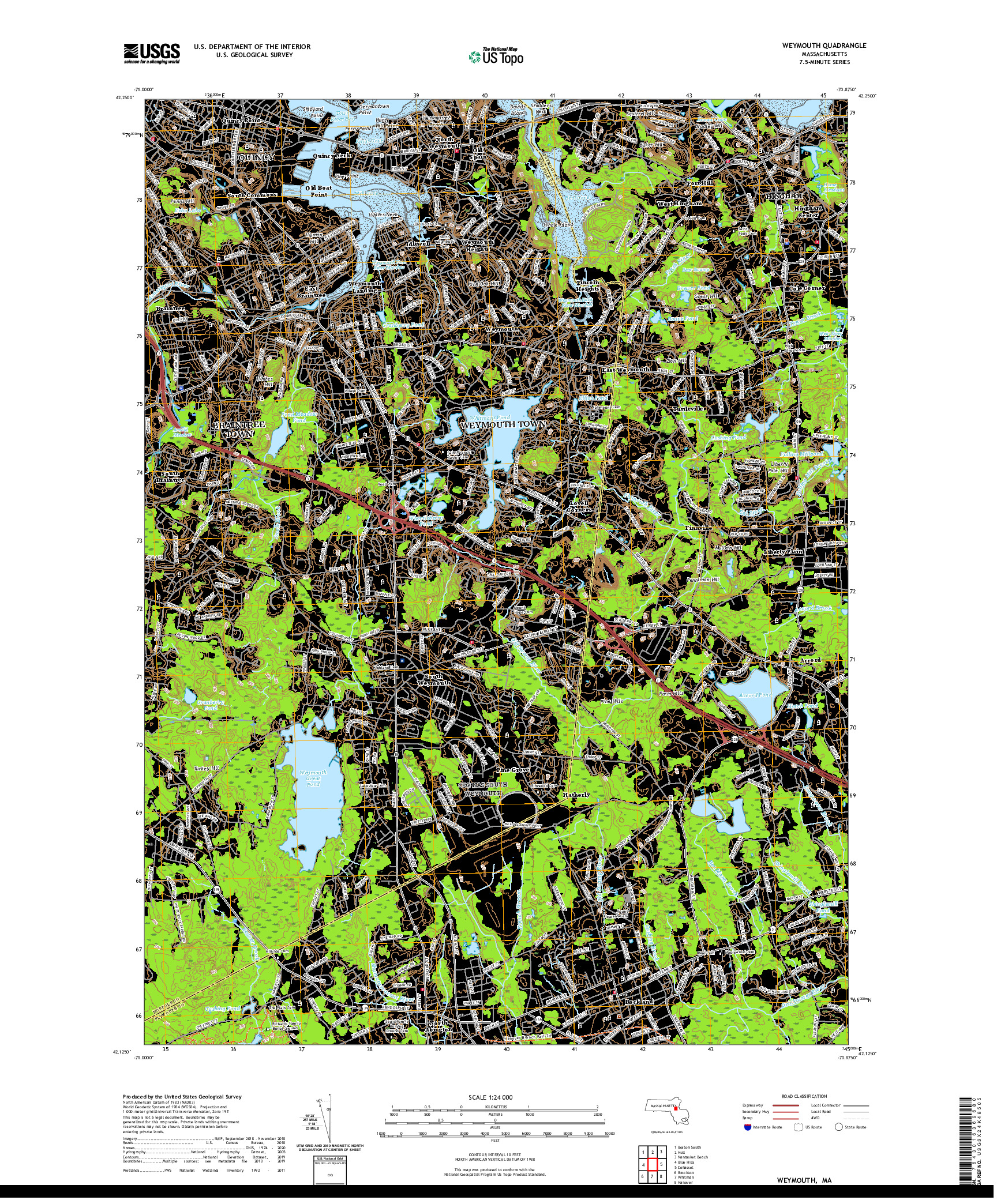 USGS US TOPO 7.5-MINUTE MAP FOR WEYMOUTH, MA 2021