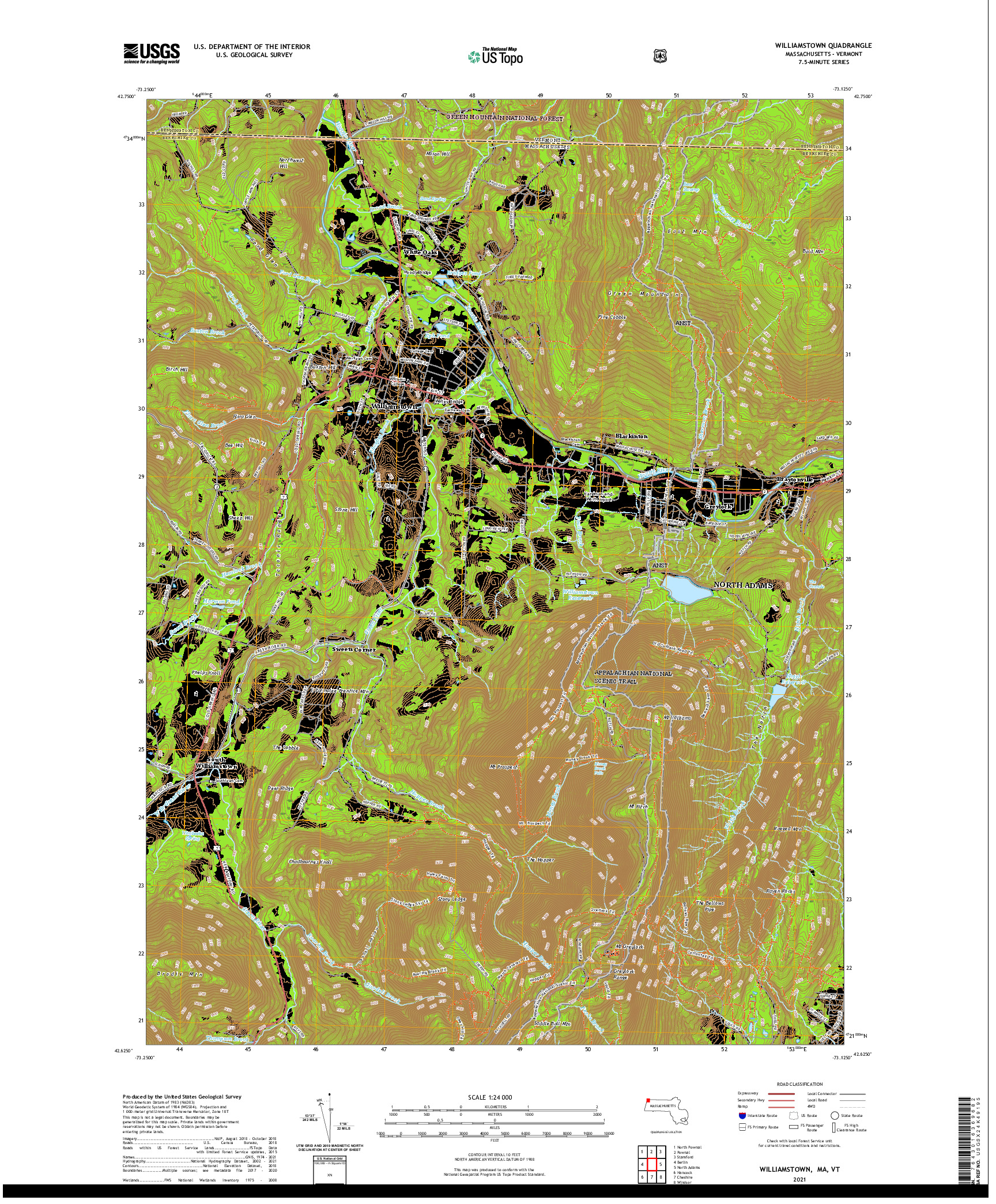 USGS US TOPO 7.5-MINUTE MAP FOR WILLIAMSTOWN, MA,VT 2021