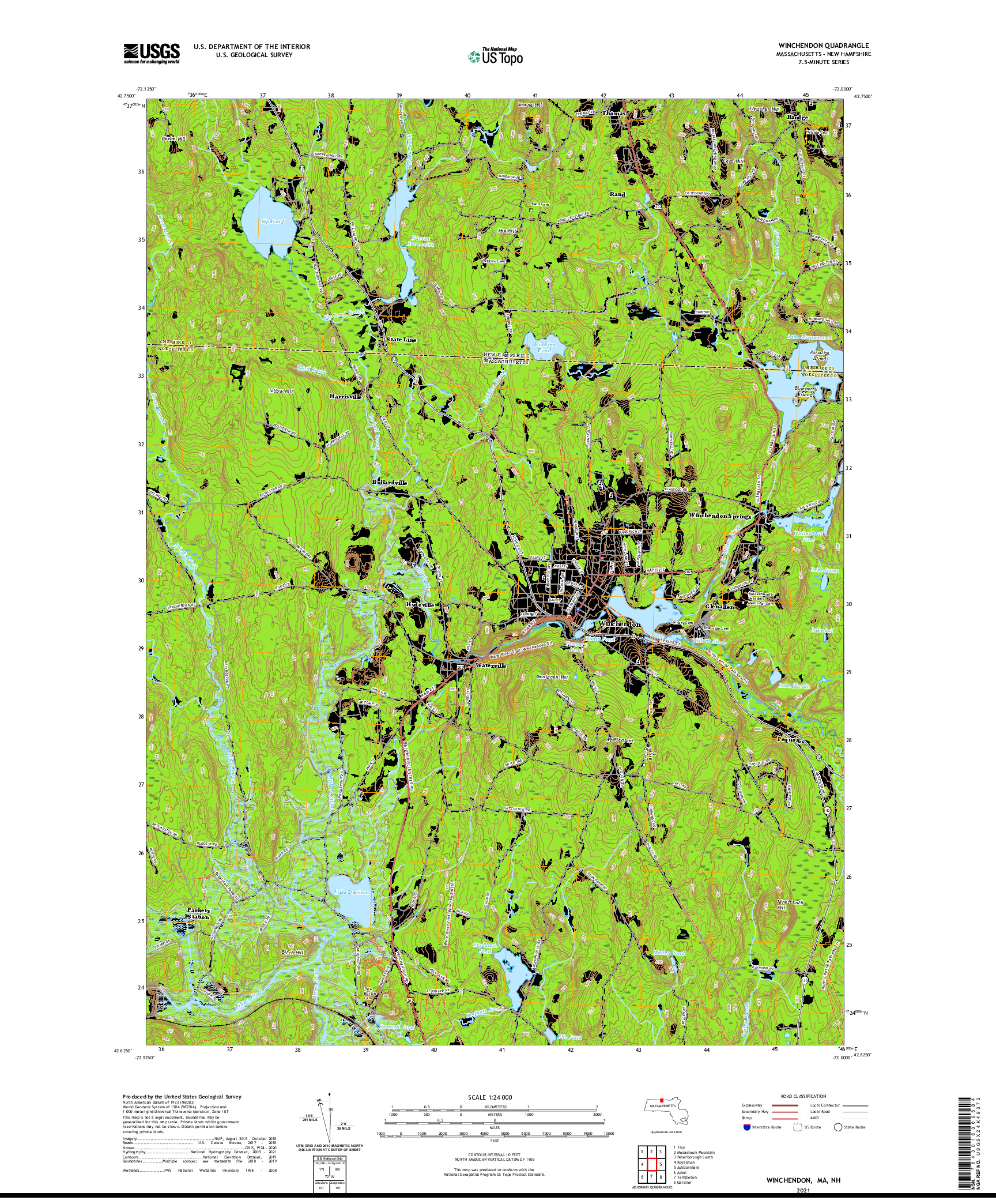 USGS US TOPO 7.5-MINUTE MAP FOR WINCHENDON, MA,NH 2021