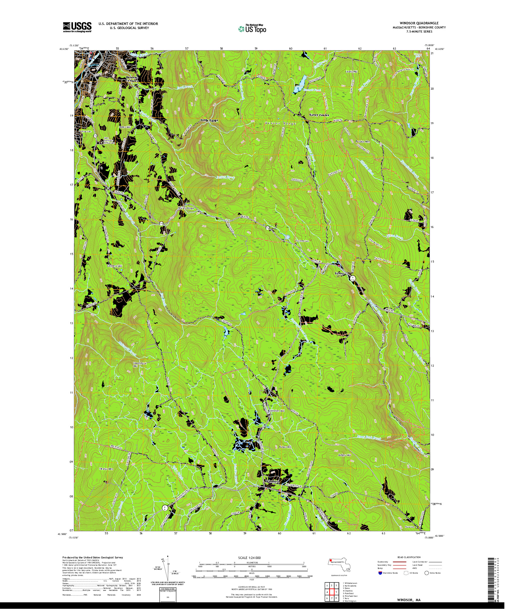 USGS US TOPO 7.5-MINUTE MAP FOR WINDSOR, MA 2021