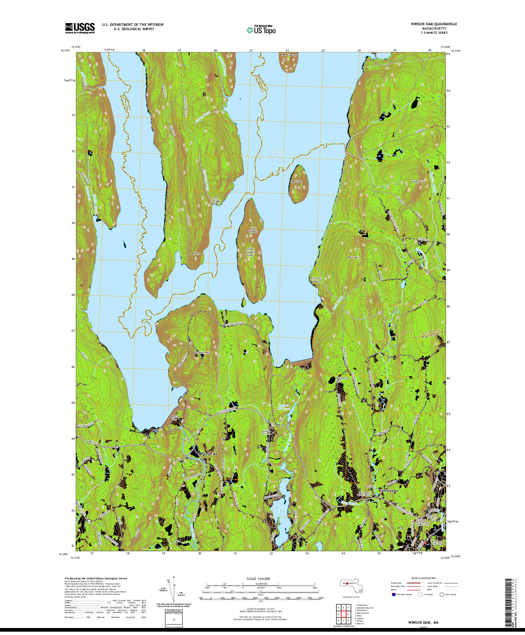 USGS US TOPO 7.5-MINUTE MAP FOR WINSOR DAM, MA 2021