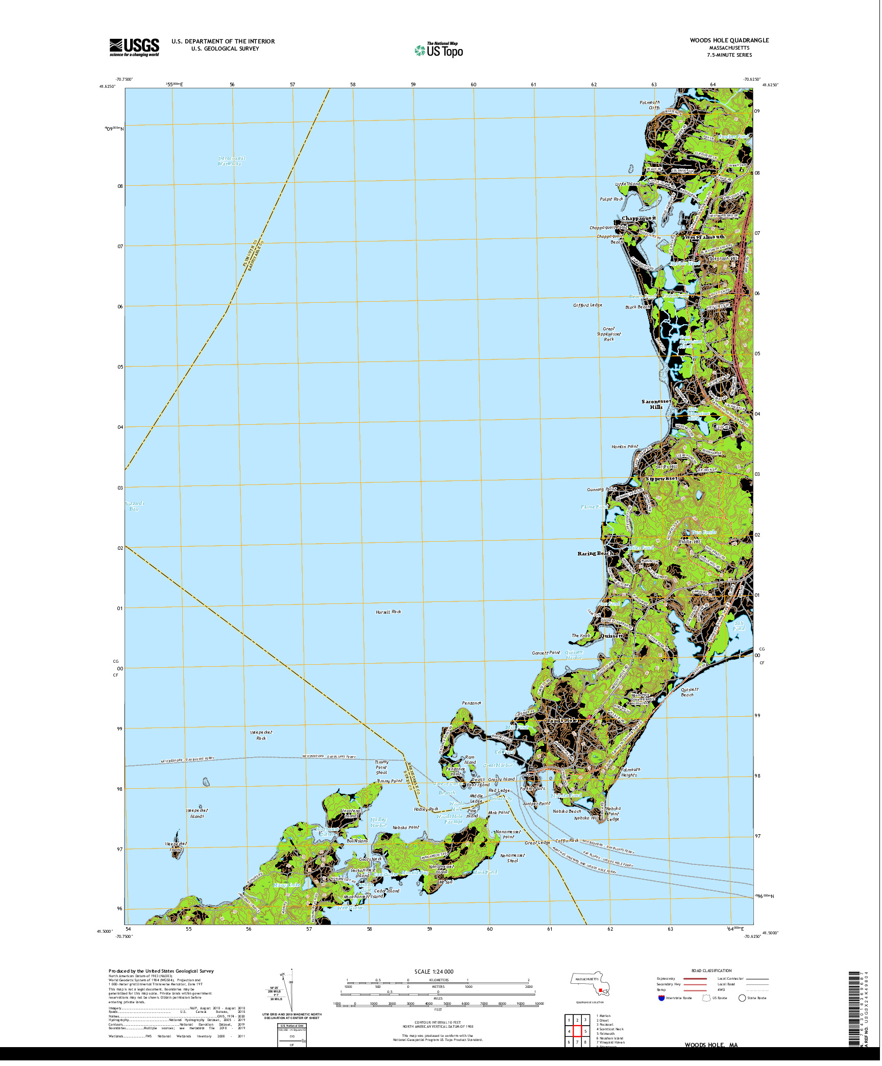 USGS US TOPO 7.5-MINUTE MAP FOR WOODS HOLE, MA 2021