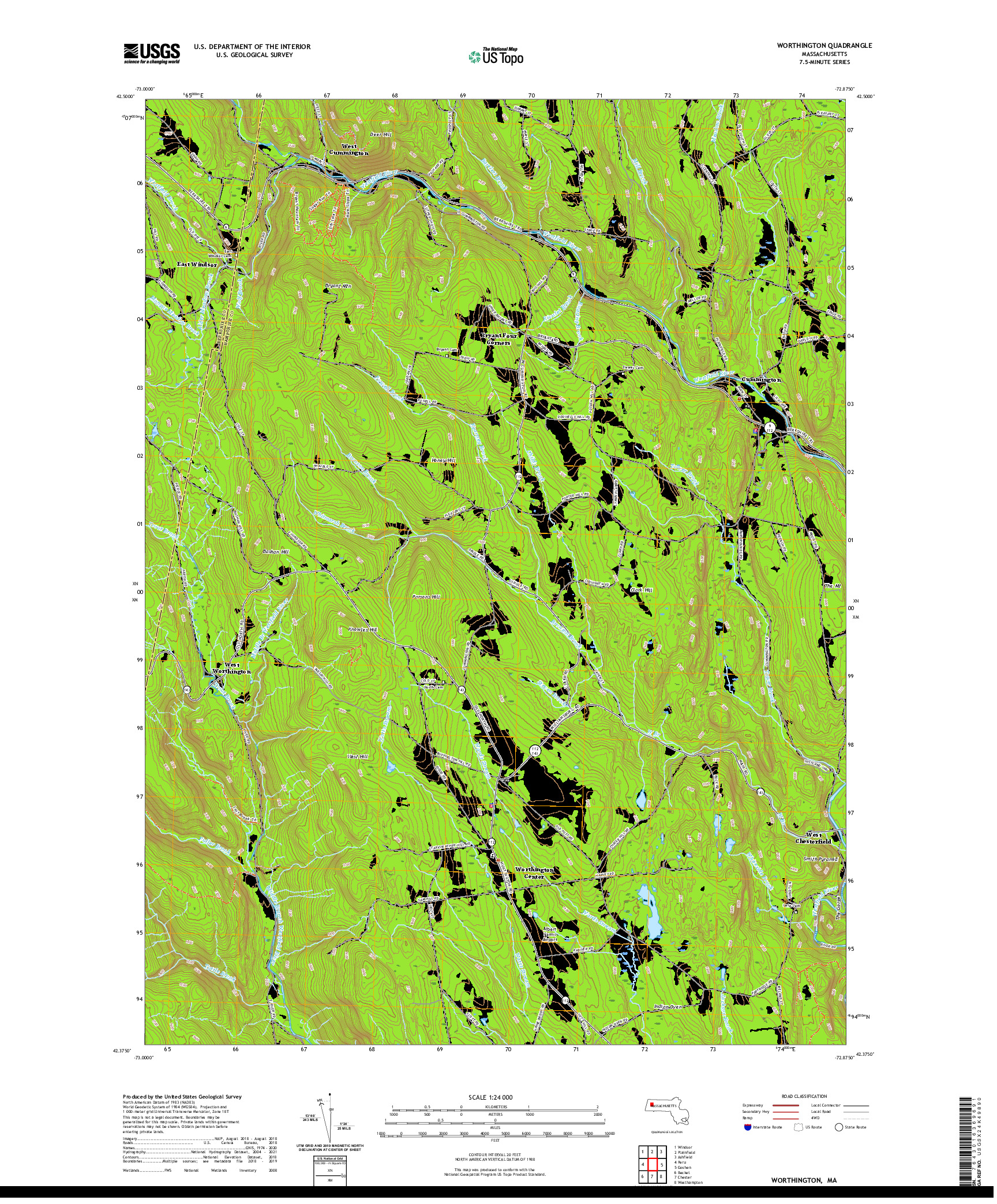 USGS US TOPO 7.5-MINUTE MAP FOR WORTHINGTON, MA 2021