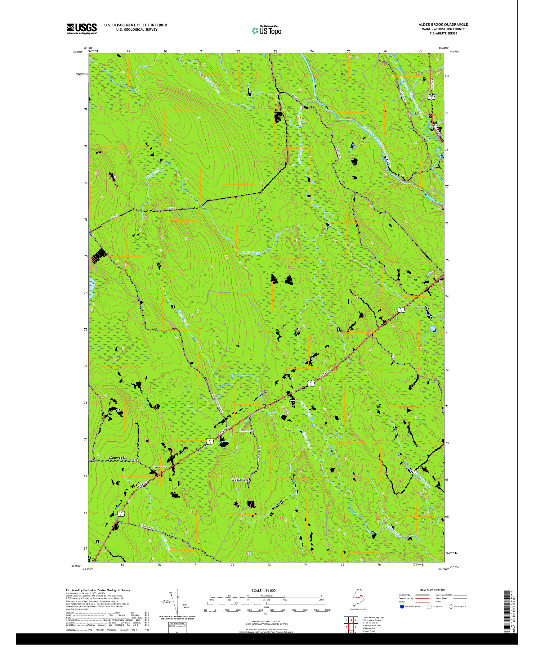 USGS US TOPO 7.5-MINUTE MAP FOR ALDER BROOK, ME 2021