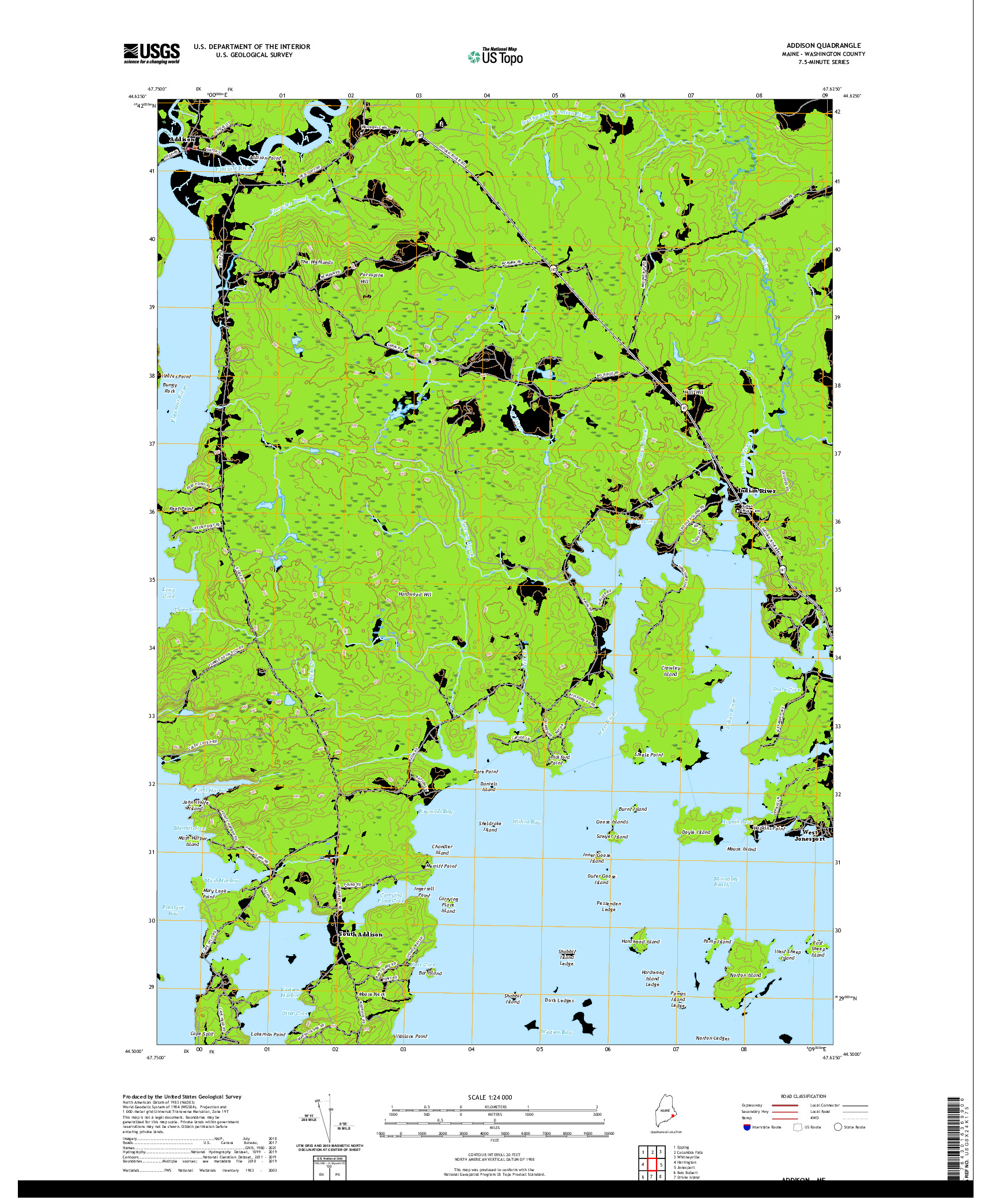USGS US TOPO 7.5-MINUTE MAP FOR ADDISON, ME 2021