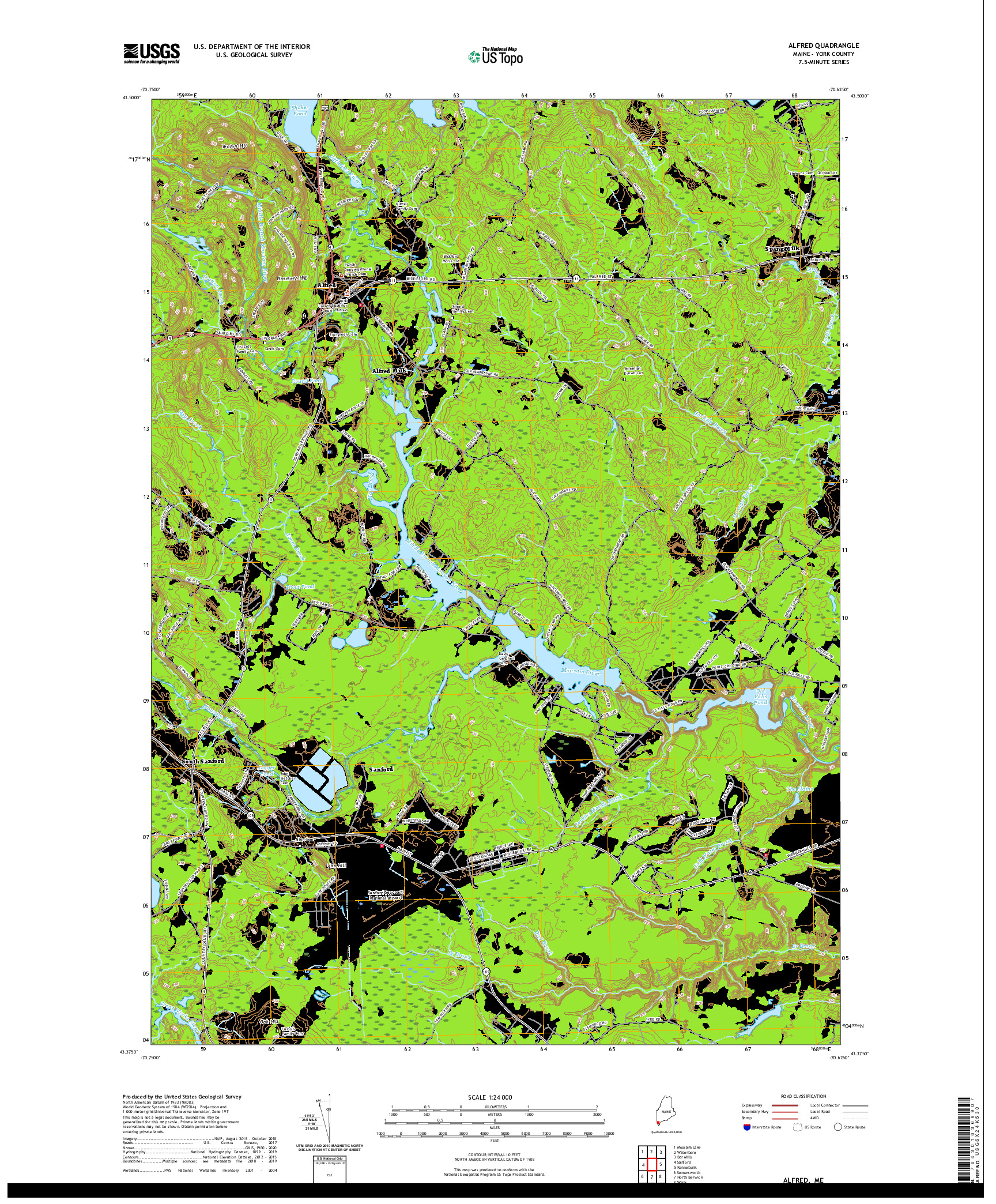 USGS US TOPO 7.5-MINUTE MAP FOR ALFRED, ME 2021