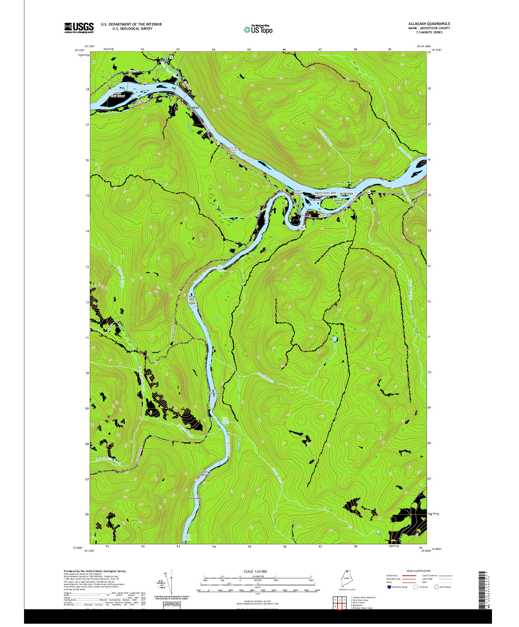 USGS US TOPO 7.5-MINUTE MAP FOR ALLAGASH, ME 2021