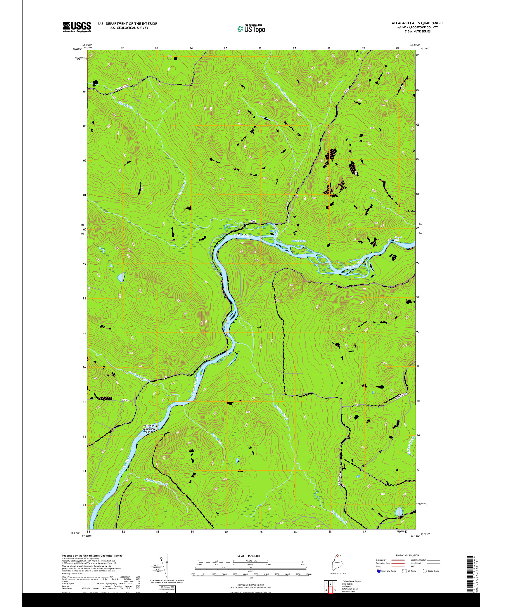 USGS US TOPO 7.5-MINUTE MAP FOR ALLAGASH FALLS, ME 2021
