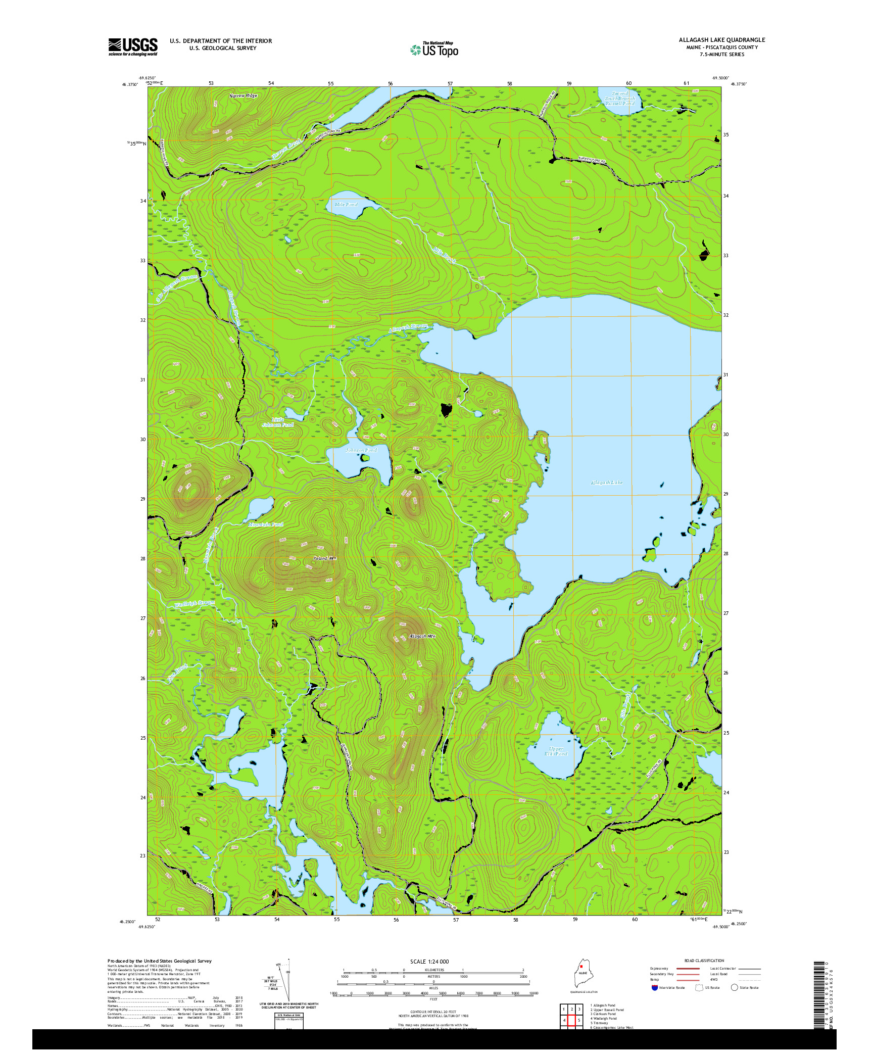 USGS US TOPO 7.5-MINUTE MAP FOR ALLAGASH LAKE, ME 2021