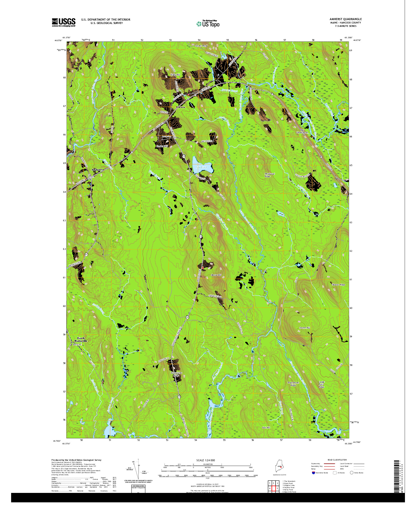 USGS US TOPO 7.5-MINUTE MAP FOR AMHERST, ME 2021