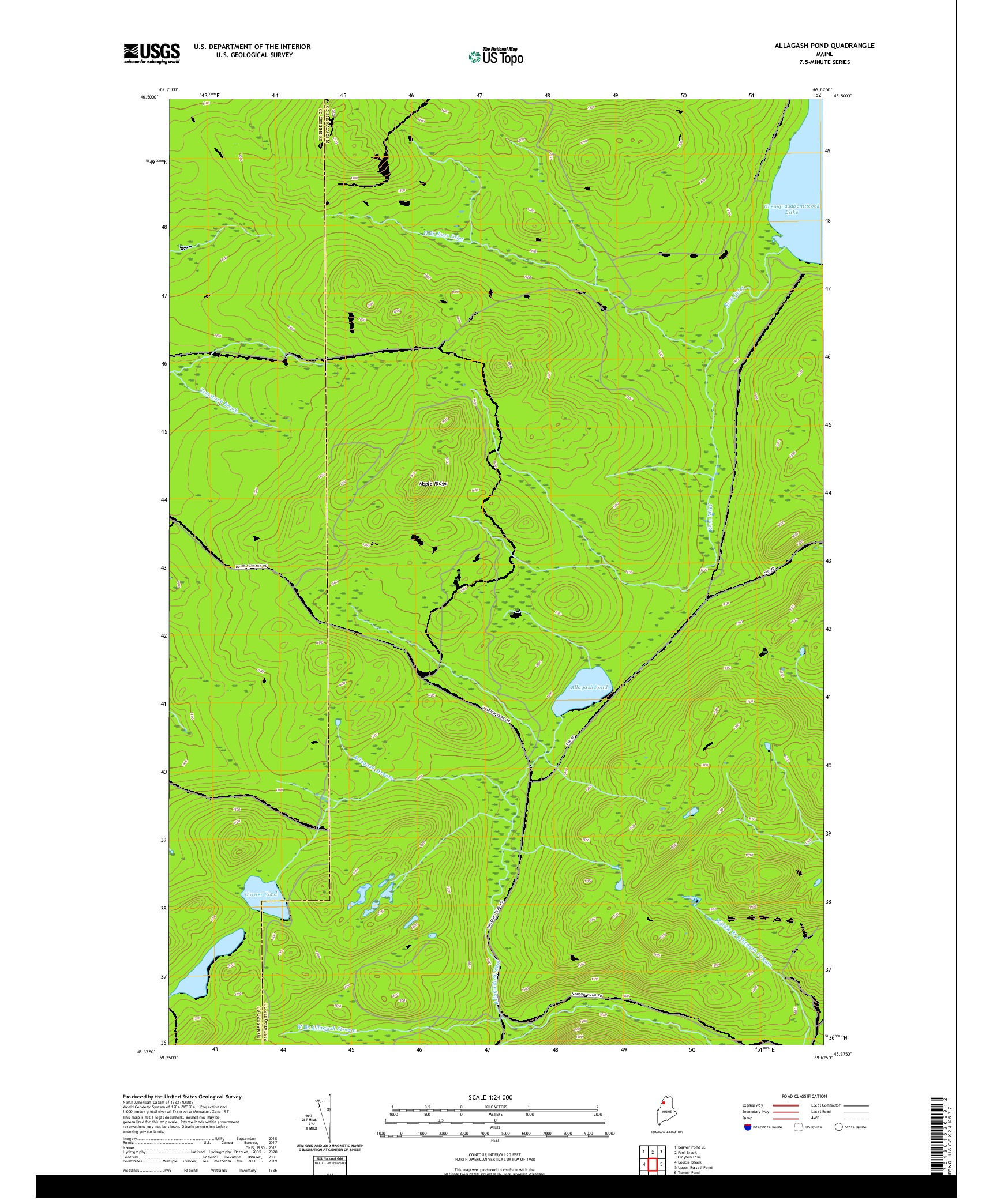 USGS US TOPO 7.5-MINUTE MAP FOR ALLAGASH POND, ME 2021