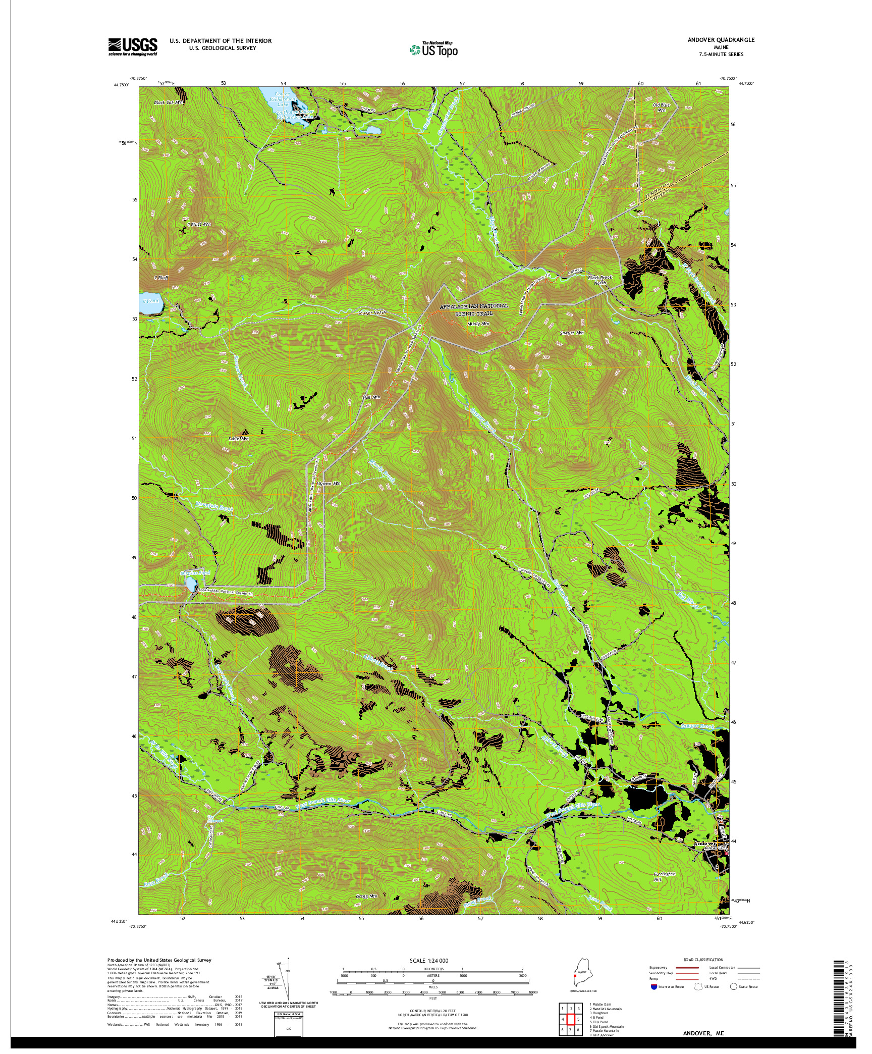 USGS US TOPO 7.5-MINUTE MAP FOR ANDOVER, ME 2021
