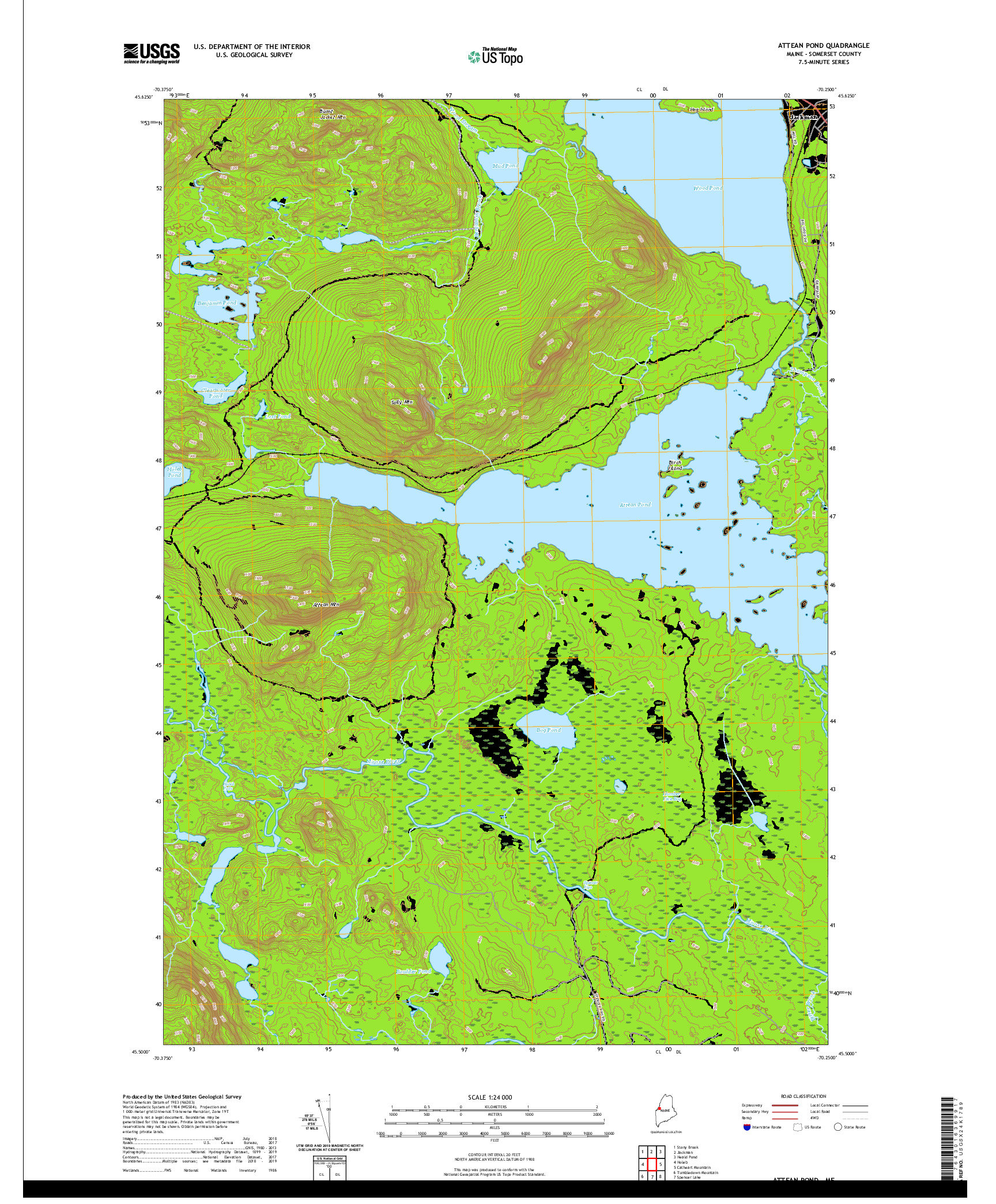 USGS US TOPO 7.5-MINUTE MAP FOR ATTEAN POND, ME 2021