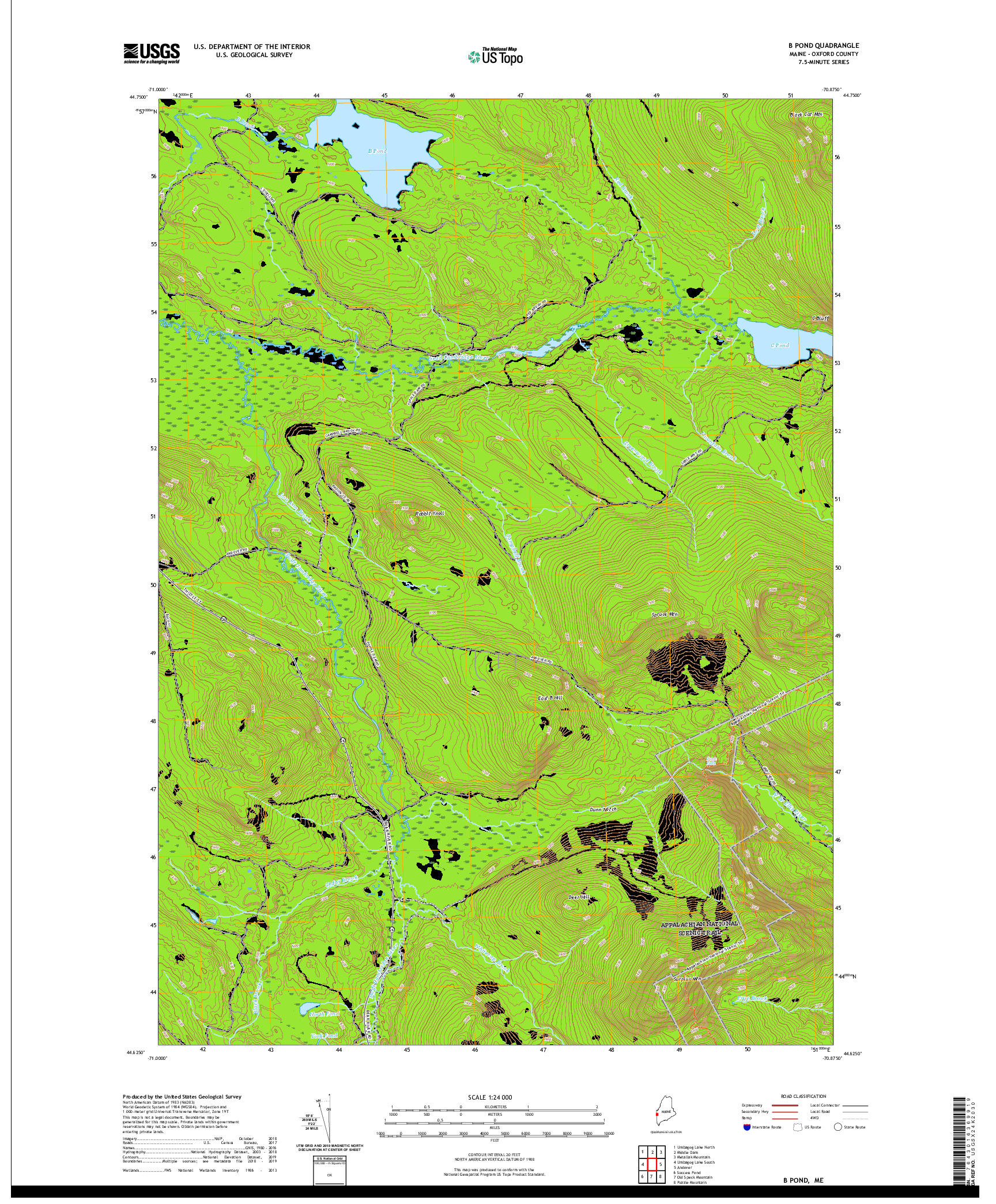USGS US TOPO 7.5-MINUTE MAP FOR B POND, ME 2021