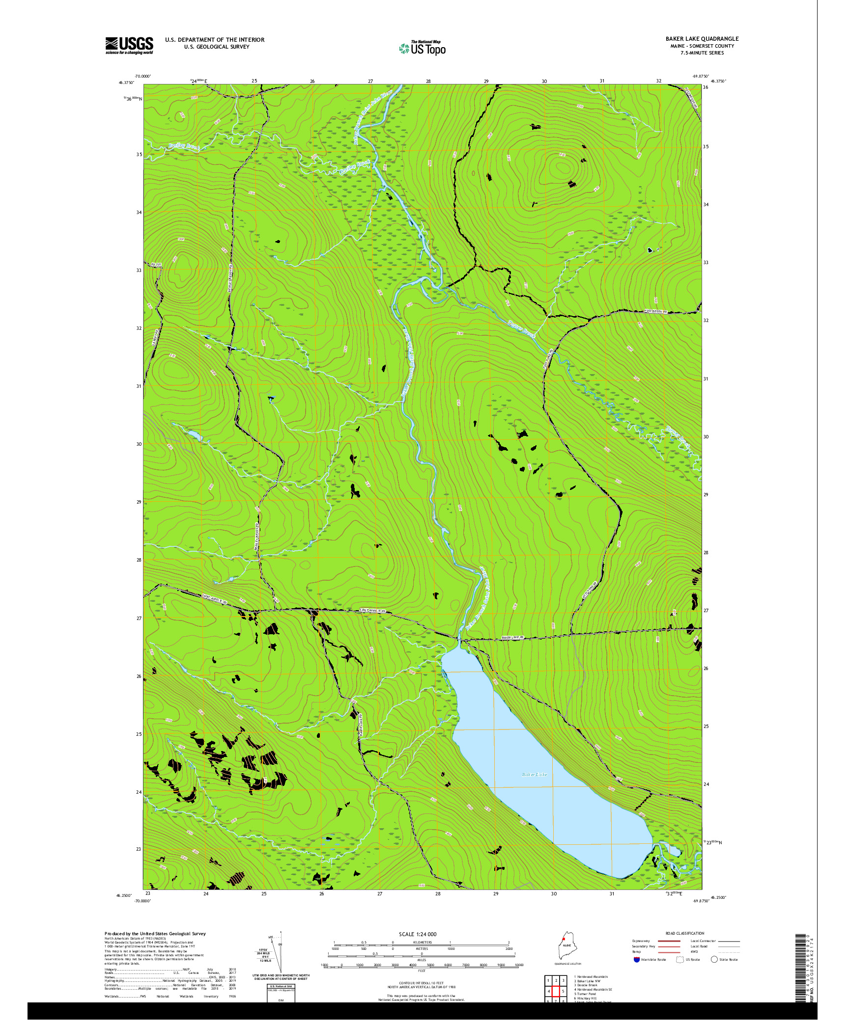 USGS US TOPO 7.5-MINUTE MAP FOR BAKER LAKE, ME 2021