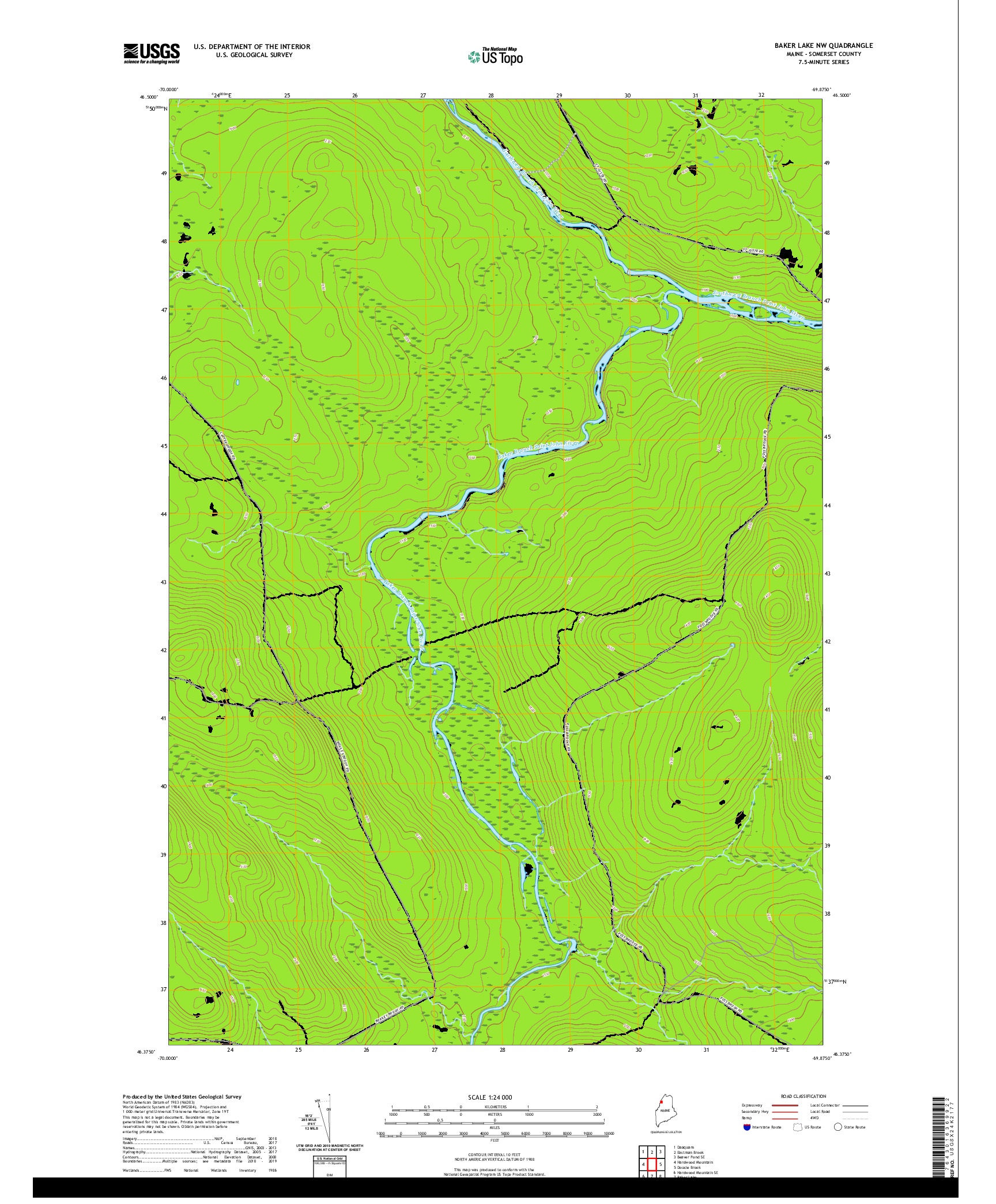 USGS US TOPO 7.5-MINUTE MAP FOR BAKER LAKE NW, ME 2021