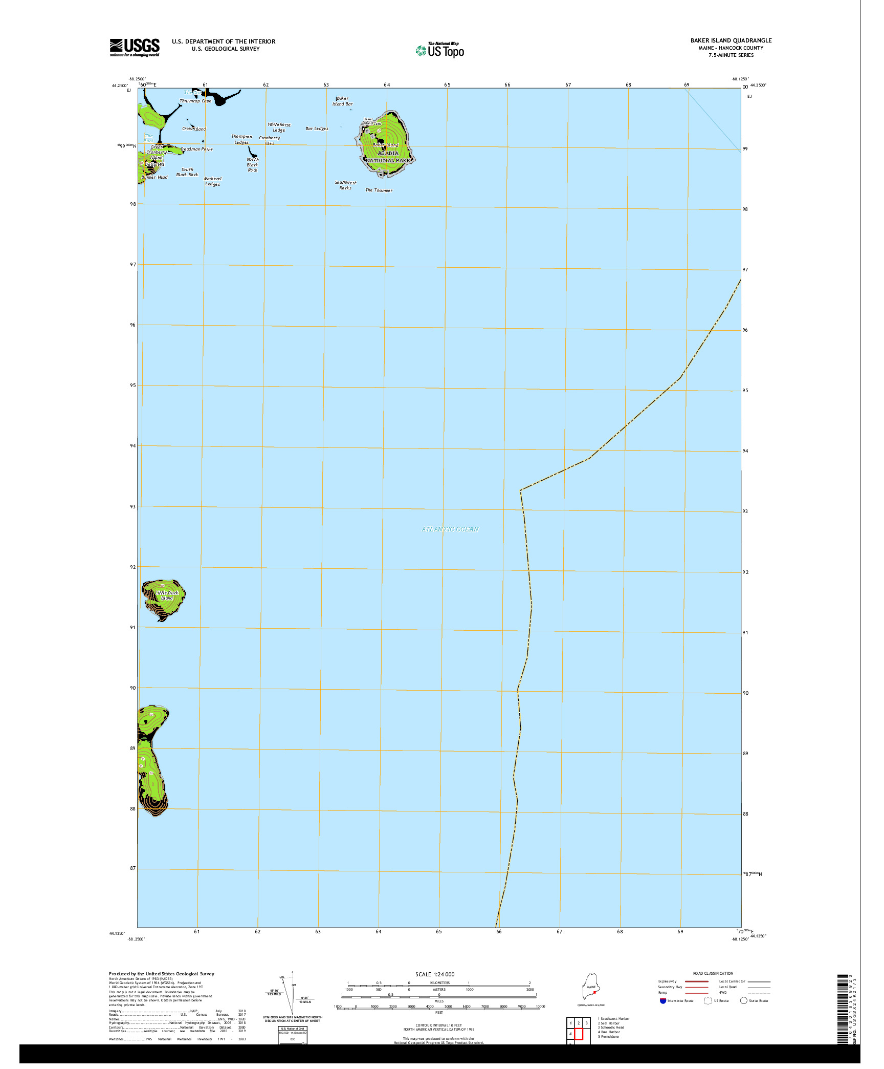 USGS US TOPO 7.5-MINUTE MAP FOR BAKER ISLAND, ME 2021