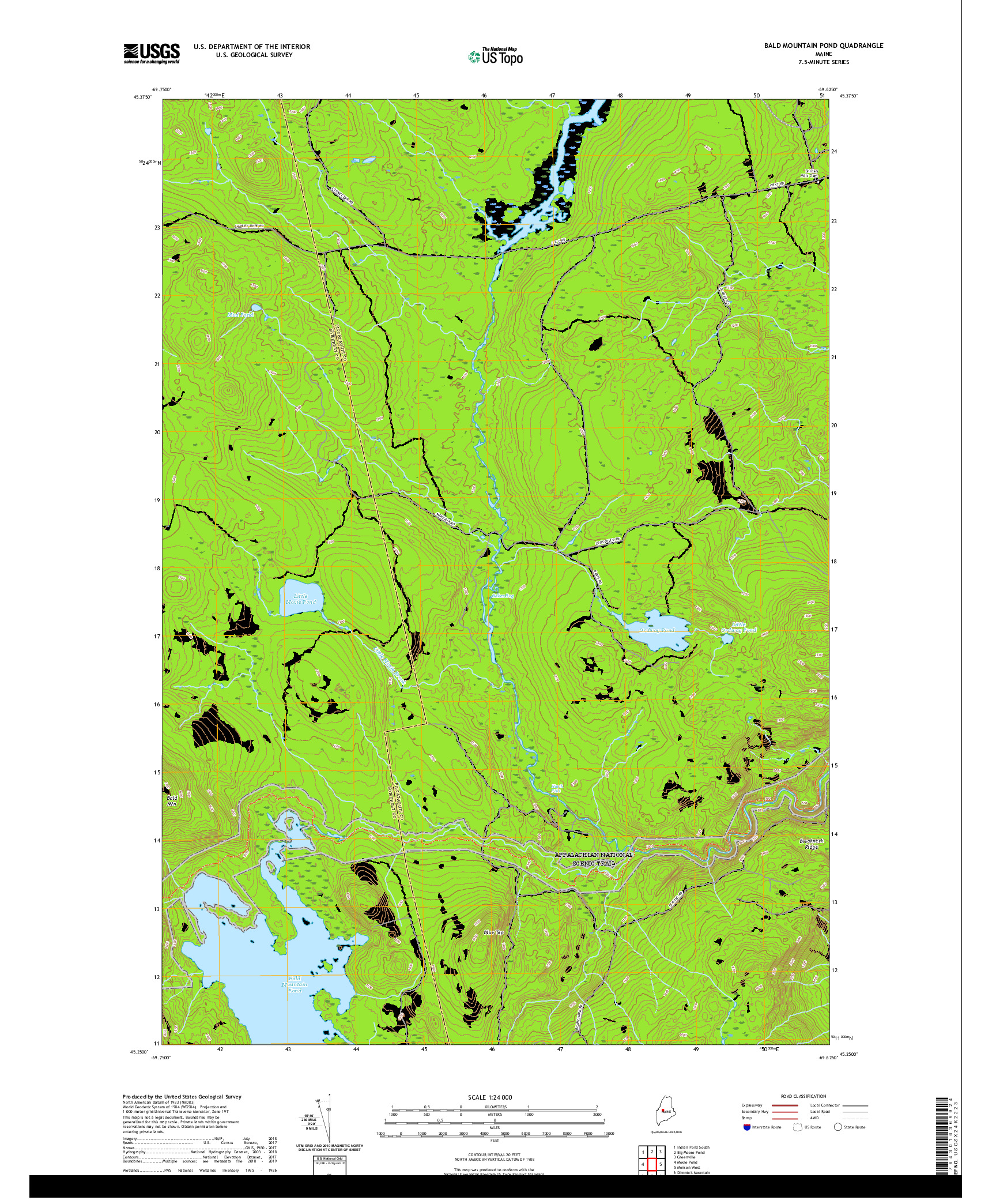 USGS US TOPO 7.5-MINUTE MAP FOR BALD MOUNTAIN POND, ME 2021