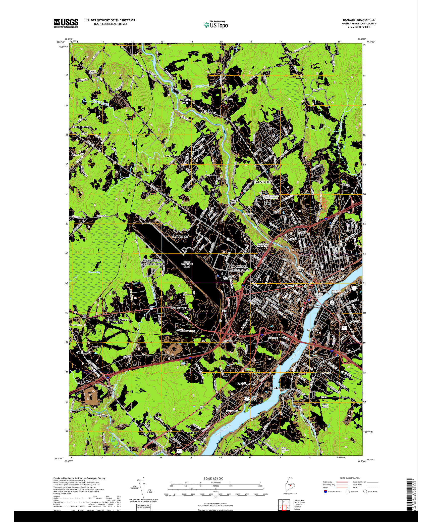 USGS US TOPO 7.5-MINUTE MAP FOR BANGOR, ME 2021