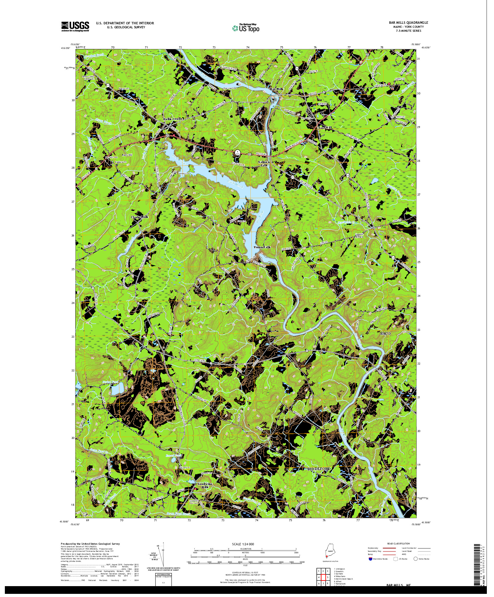 USGS US TOPO 7.5-MINUTE MAP FOR BAR MILLS, ME 2021