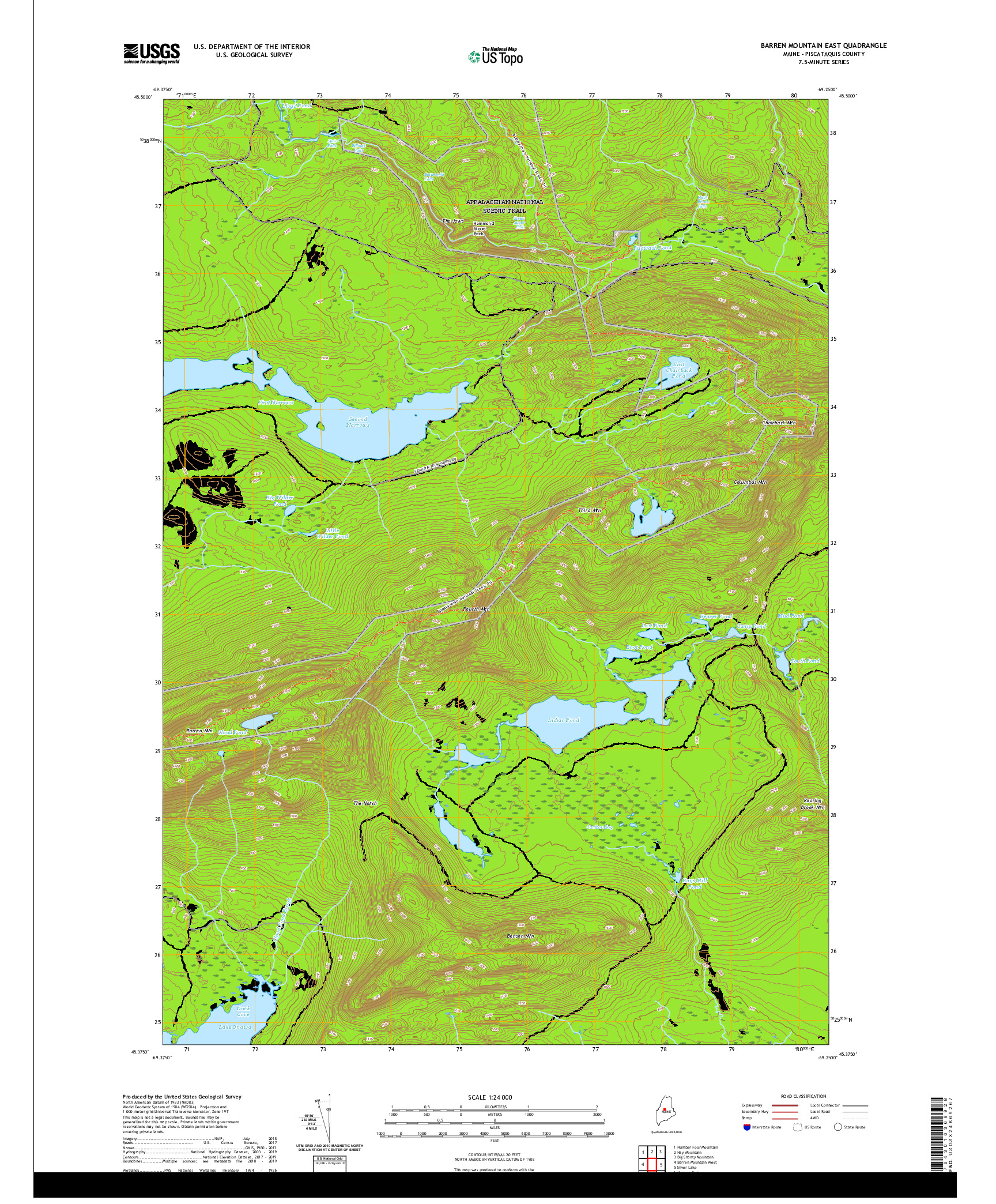 USGS US TOPO 7.5-MINUTE MAP FOR BARREN MOUNTAIN EAST, ME 2021