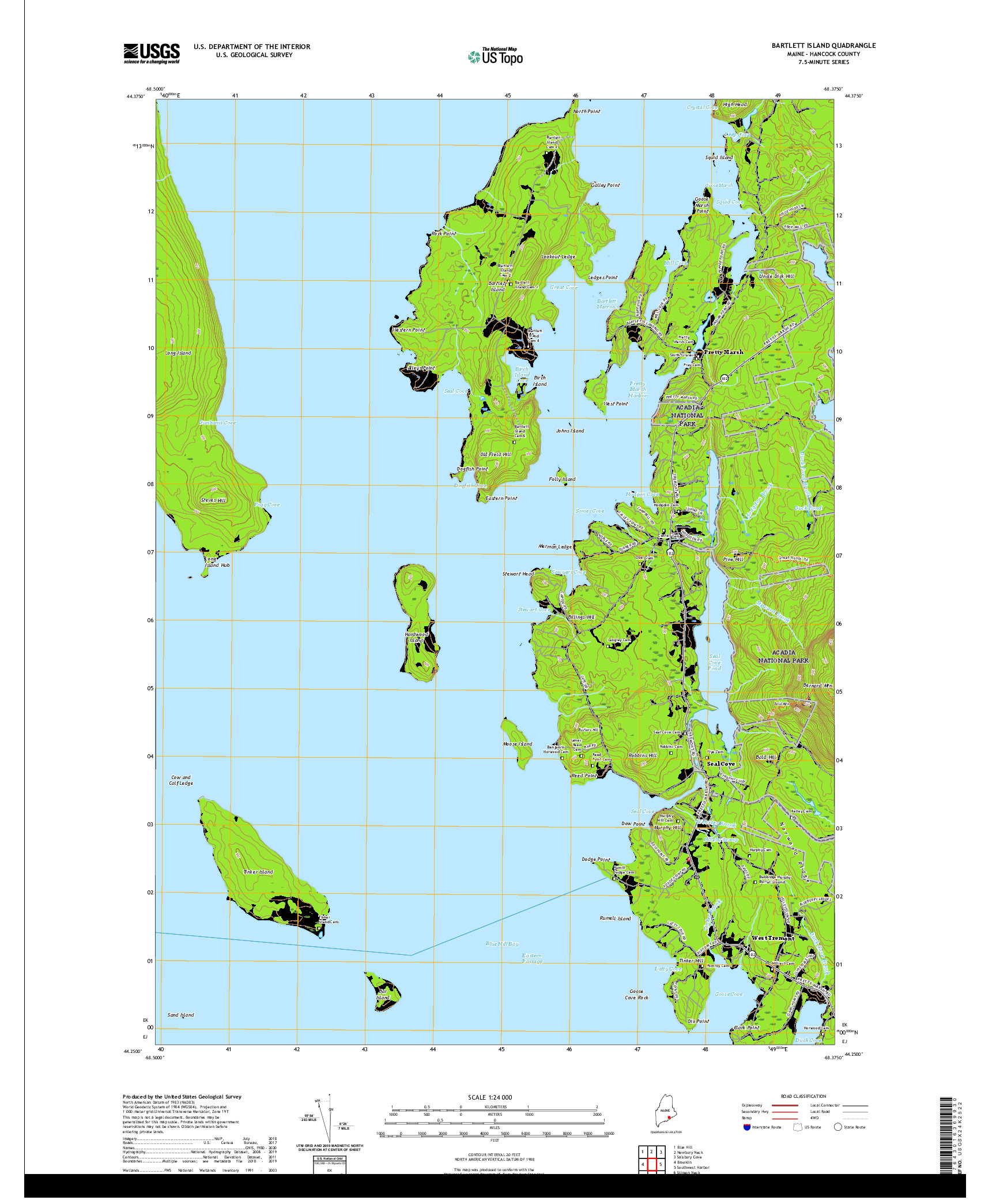 USGS US TOPO 7.5-MINUTE MAP FOR BARTLETT ISLAND, ME 2021