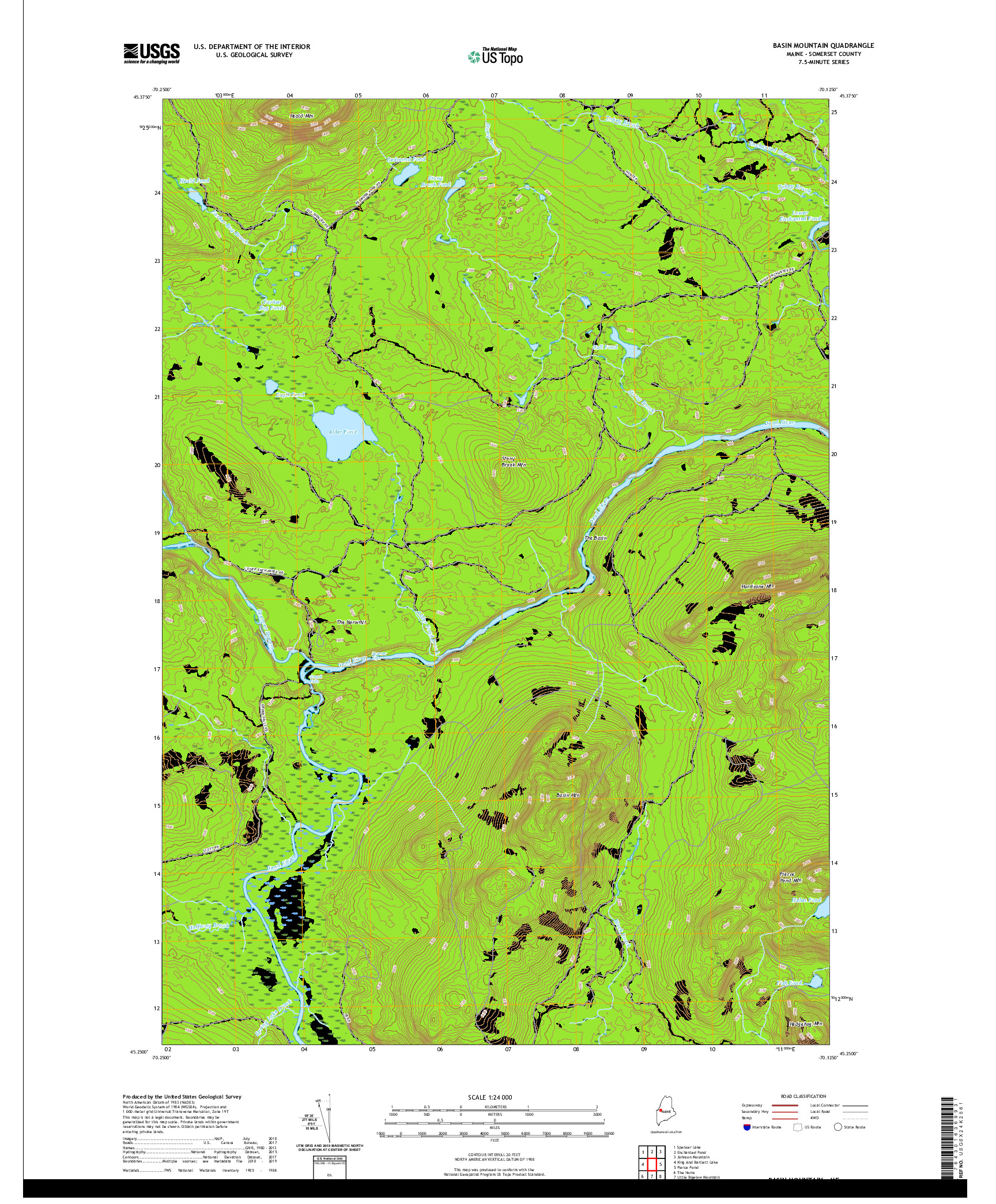 USGS US TOPO 7.5-MINUTE MAP FOR BASIN MOUNTAIN, ME 2021