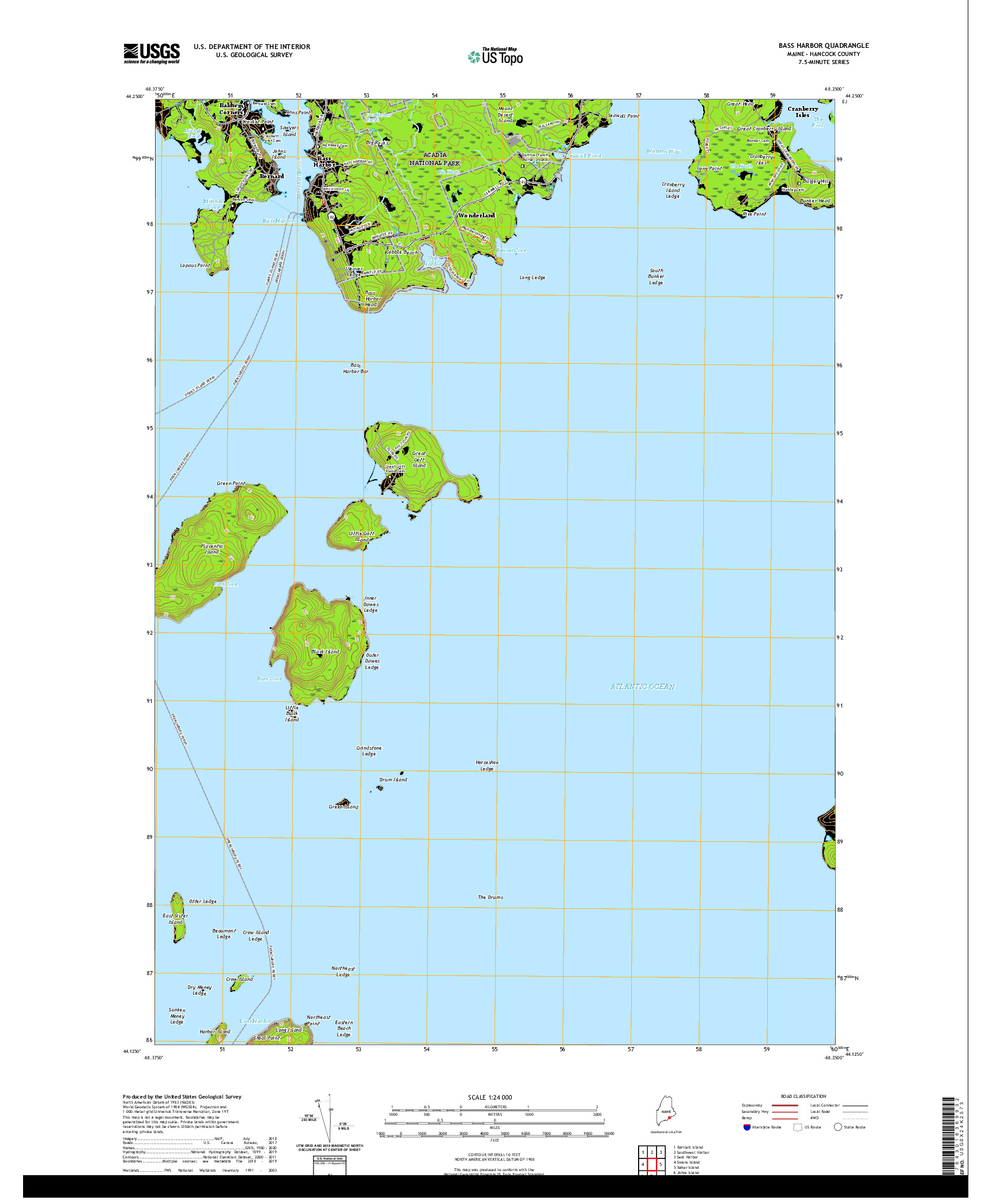 USGS US TOPO 7.5-MINUTE MAP FOR BASS HARBOR, ME 2021