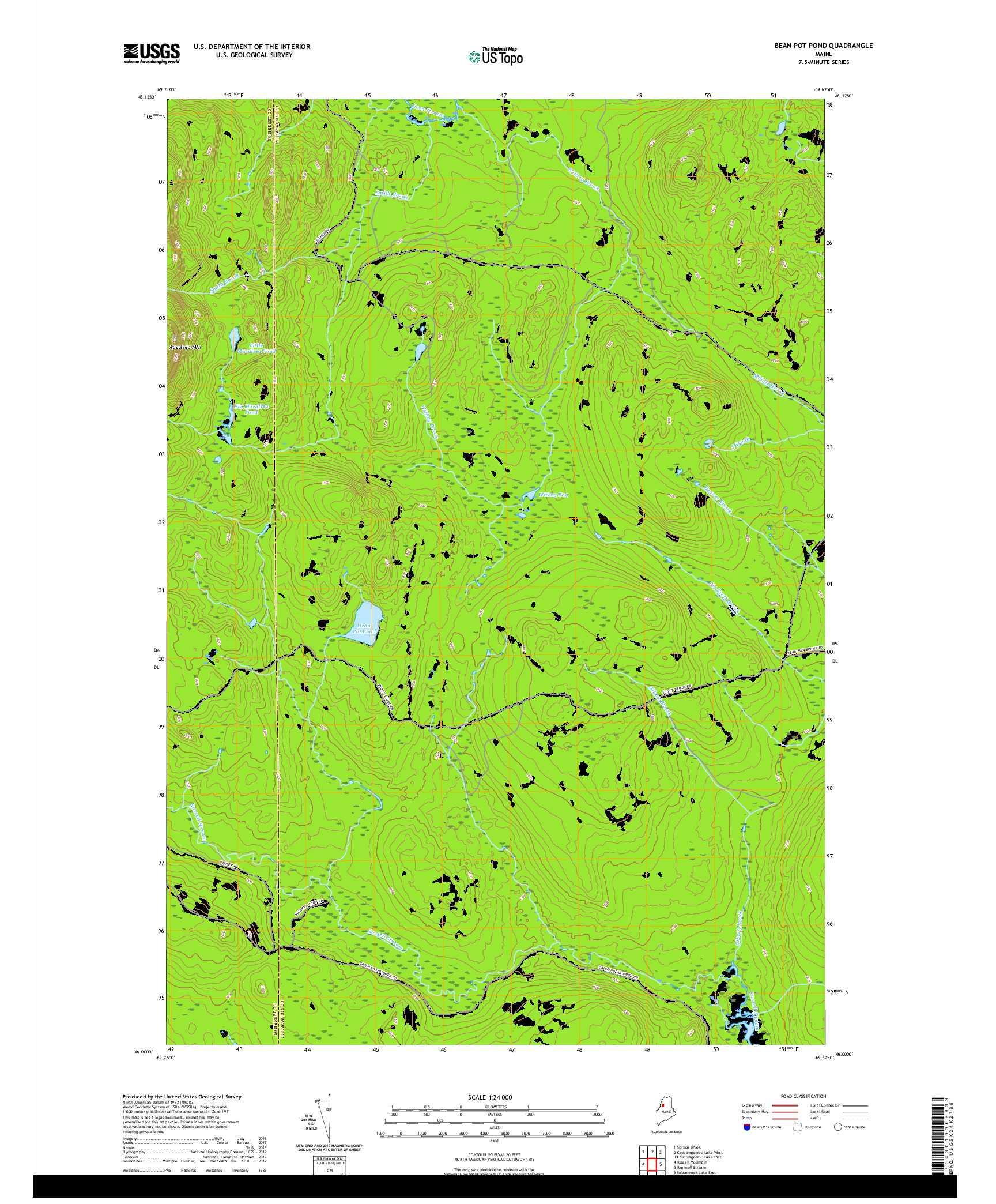 USGS US TOPO 7.5-MINUTE MAP FOR BEAN POT POND, ME 2021