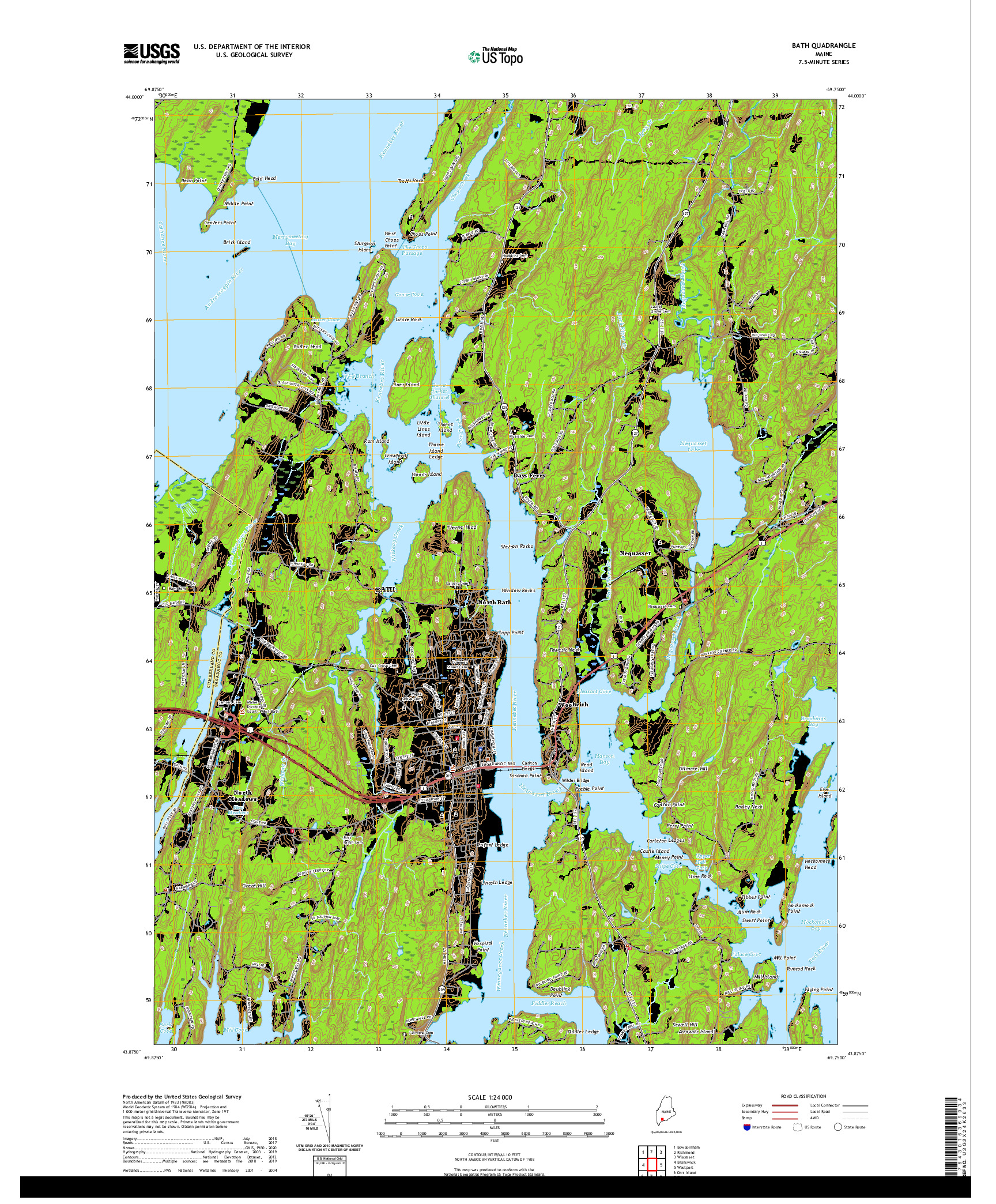 USGS US TOPO 7.5-MINUTE MAP FOR BATH, ME 2021