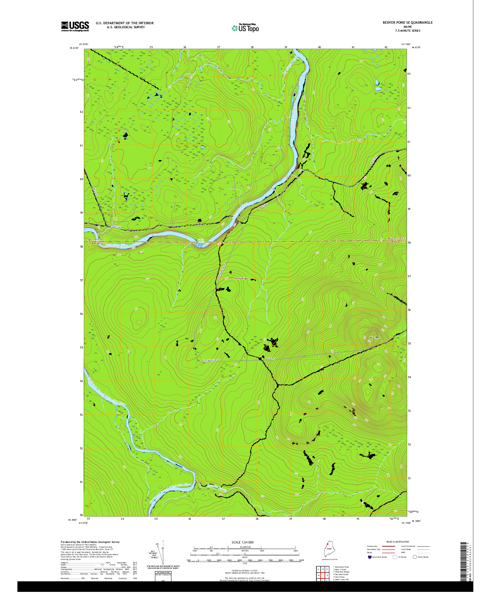 USGS US TOPO 7.5-MINUTE MAP FOR BEAVER POND SE, ME 2021