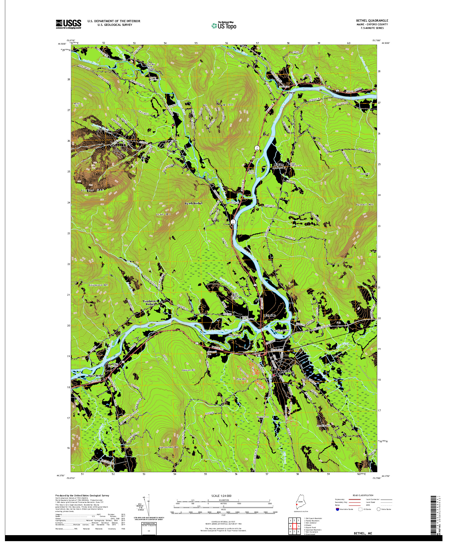 USGS US TOPO 7.5-MINUTE MAP FOR BETHEL, ME 2021