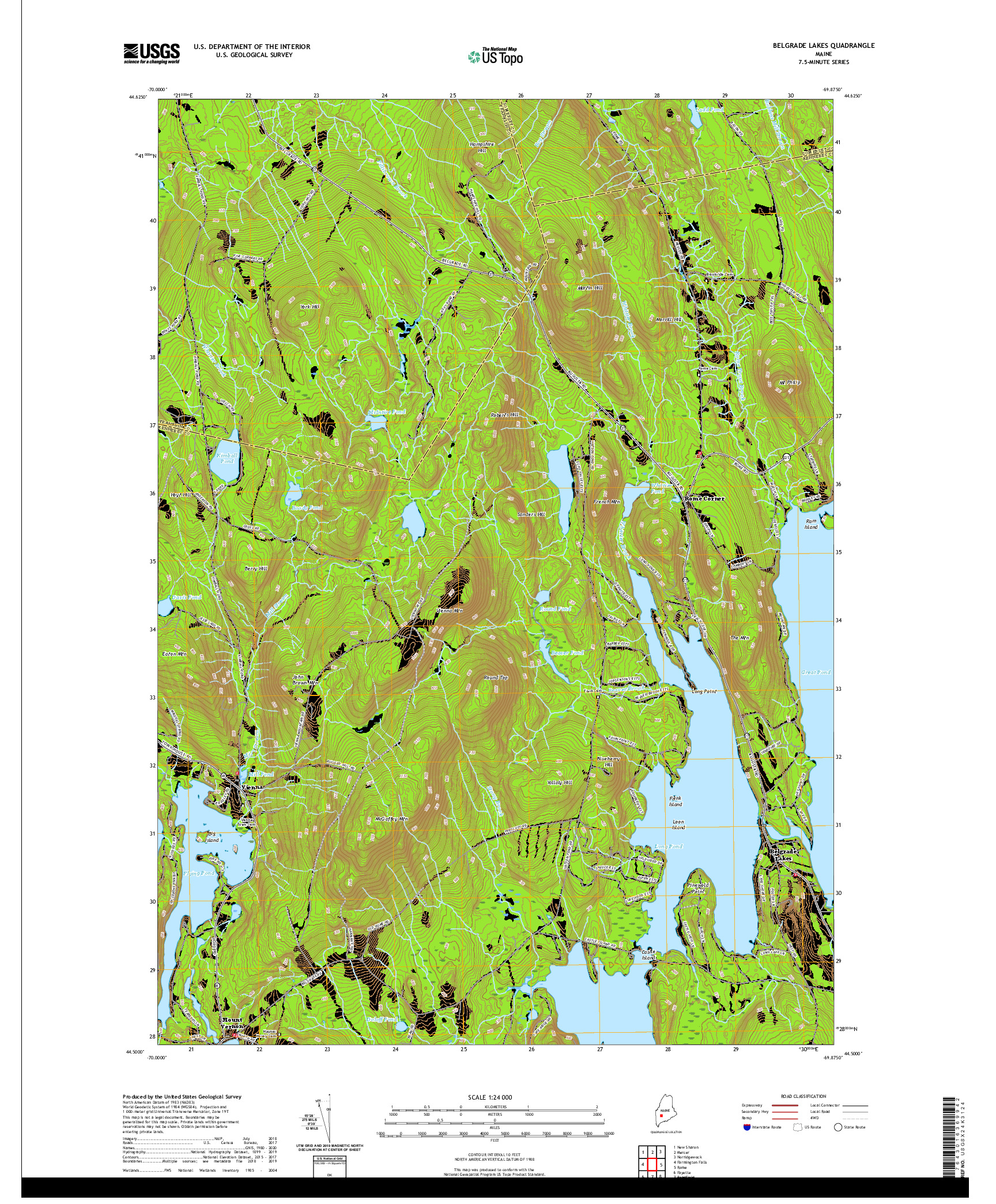 USGS US TOPO 7.5-MINUTE MAP FOR BELGRADE LAKES, ME 2021