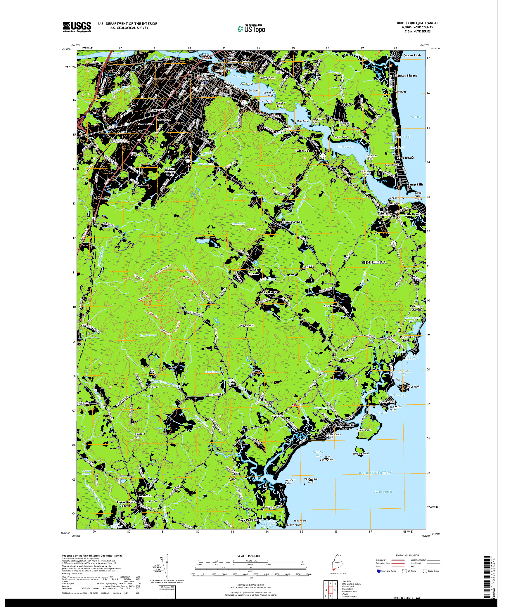 USGS US TOPO 7.5-MINUTE MAP FOR BIDDEFORD, ME 2021