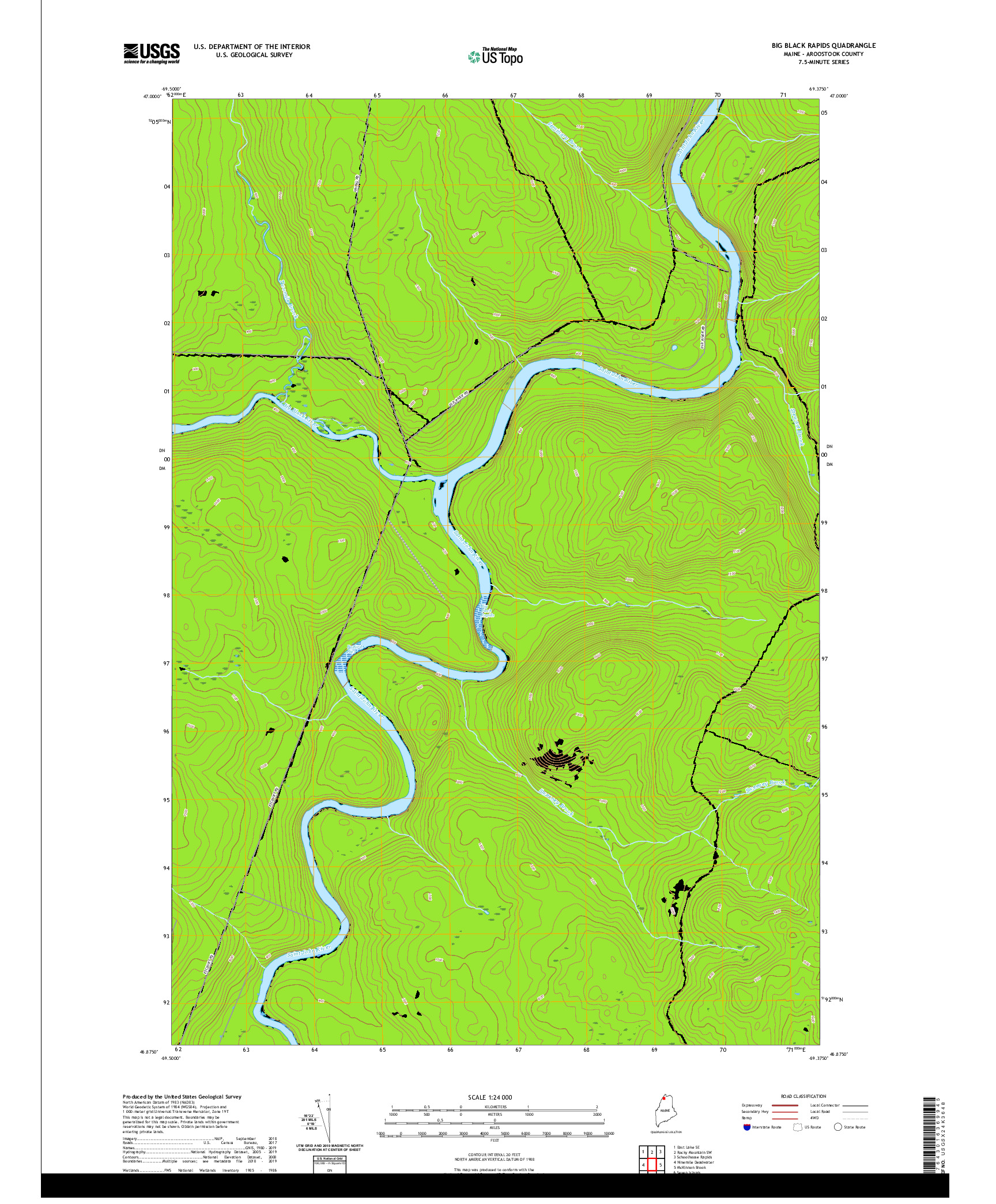 USGS US TOPO 7.5-MINUTE MAP FOR BIG BLACK RAPIDS, ME 2021