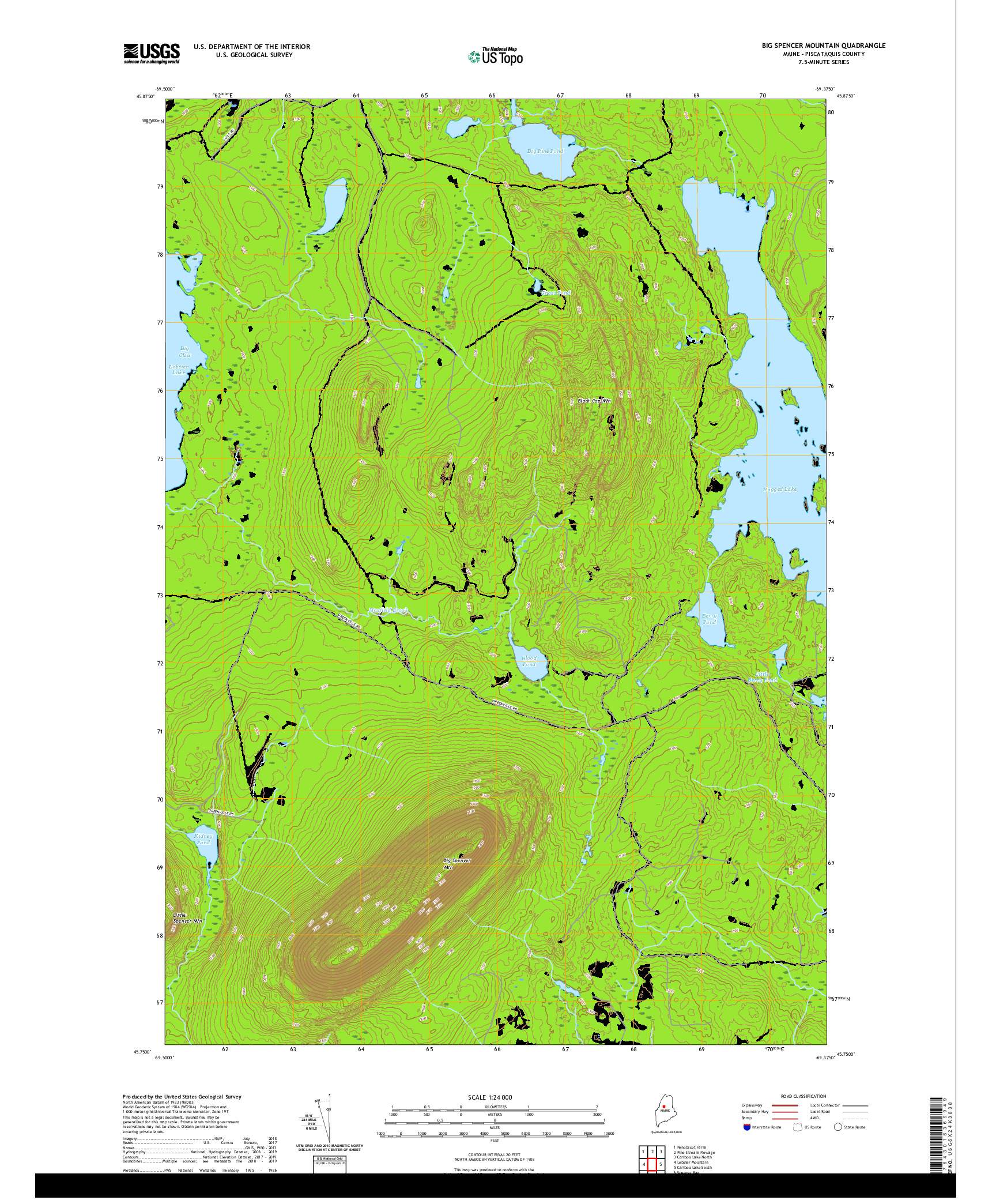 USGS US TOPO 7.5-MINUTE MAP FOR BIG SPENCER MOUNTAIN, ME 2021