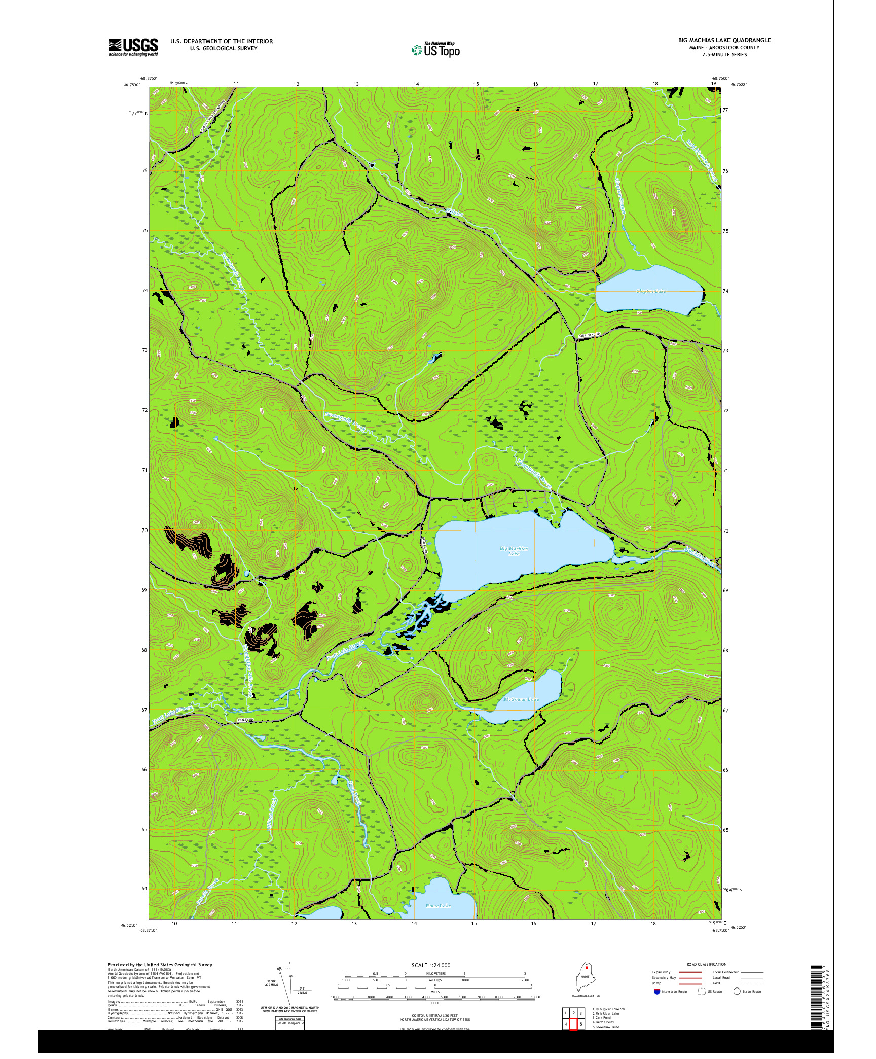 USGS US TOPO 7.5-MINUTE MAP FOR BIG MACHIAS LAKE, ME 2021