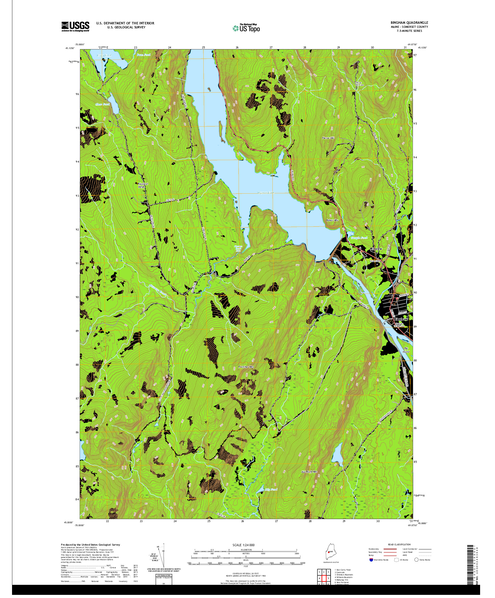 USGS US TOPO 7.5-MINUTE MAP FOR BINGHAM, ME 2021