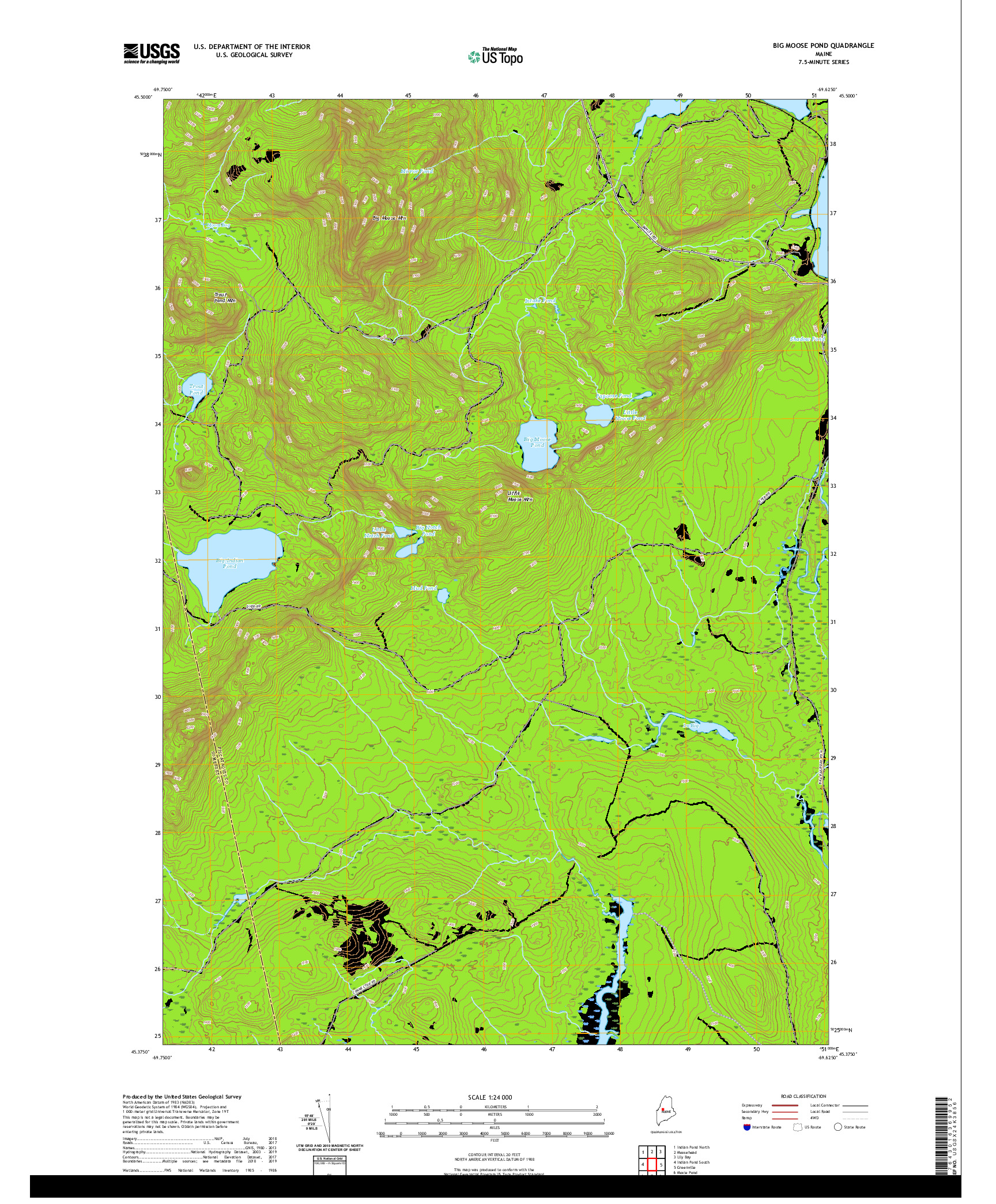 USGS US TOPO 7.5-MINUTE MAP FOR BIG MOOSE POND, ME 2021