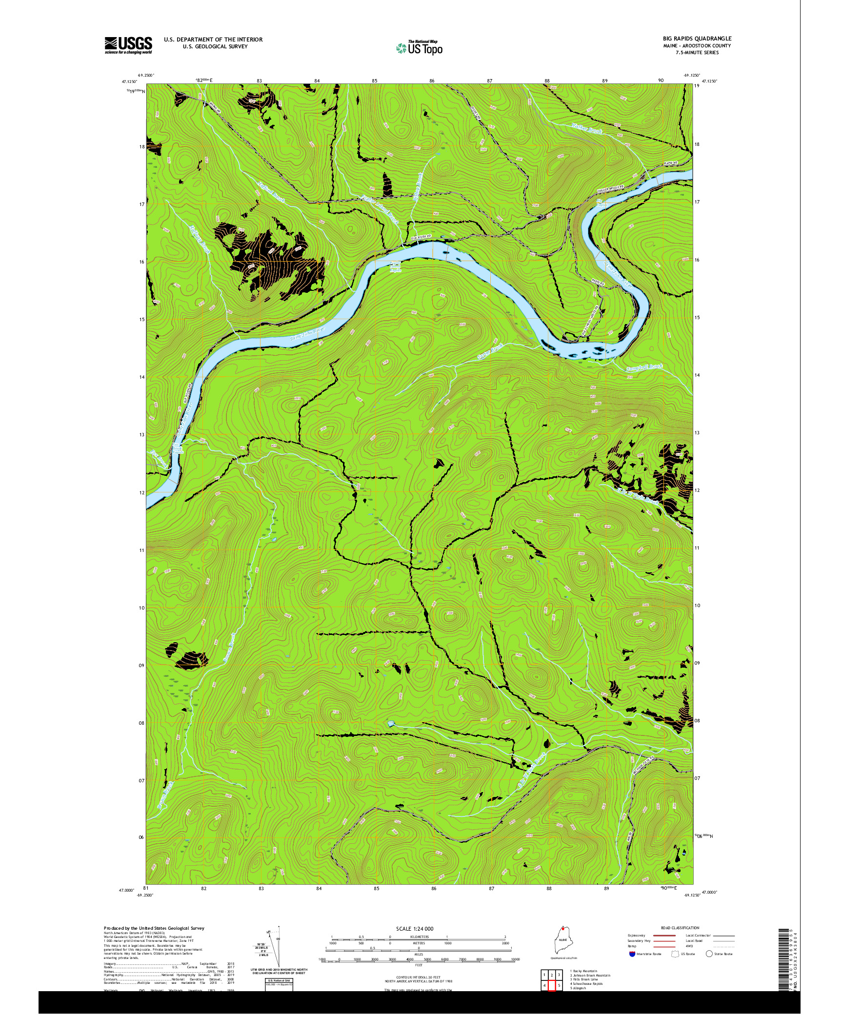 USGS US TOPO 7.5-MINUTE MAP FOR BIG RAPIDS, ME 2021