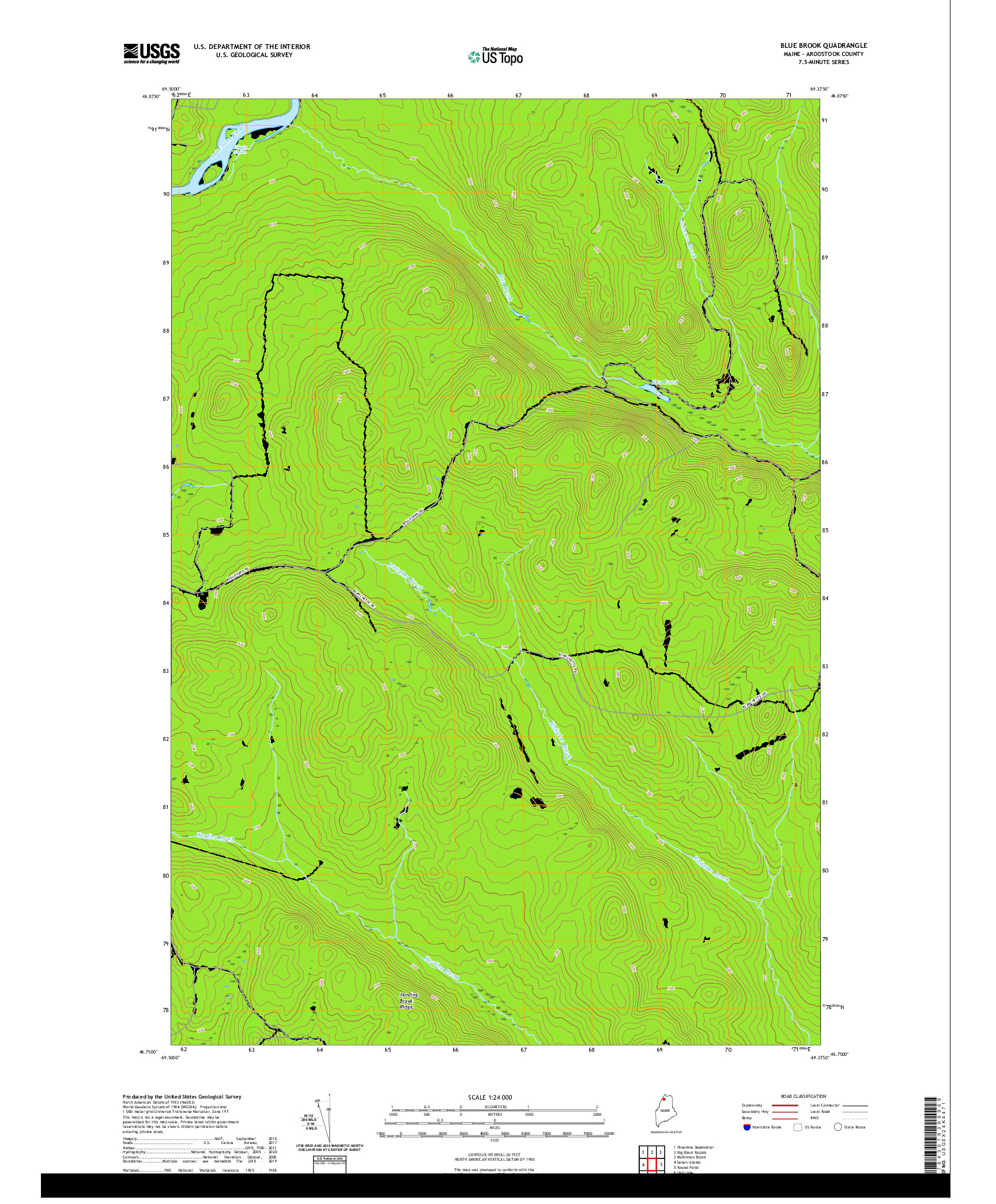 USGS US TOPO 7.5-MINUTE MAP FOR BLUE BROOK, ME 2021