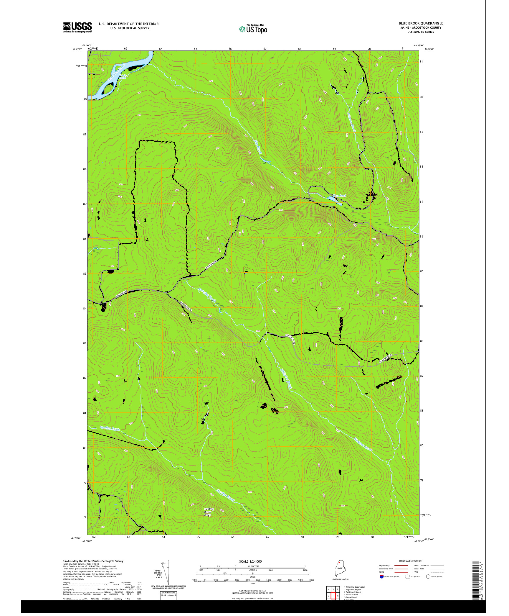USGS US TOPO 7.5-MINUTE MAP FOR BLUE BROOK, ME 2021